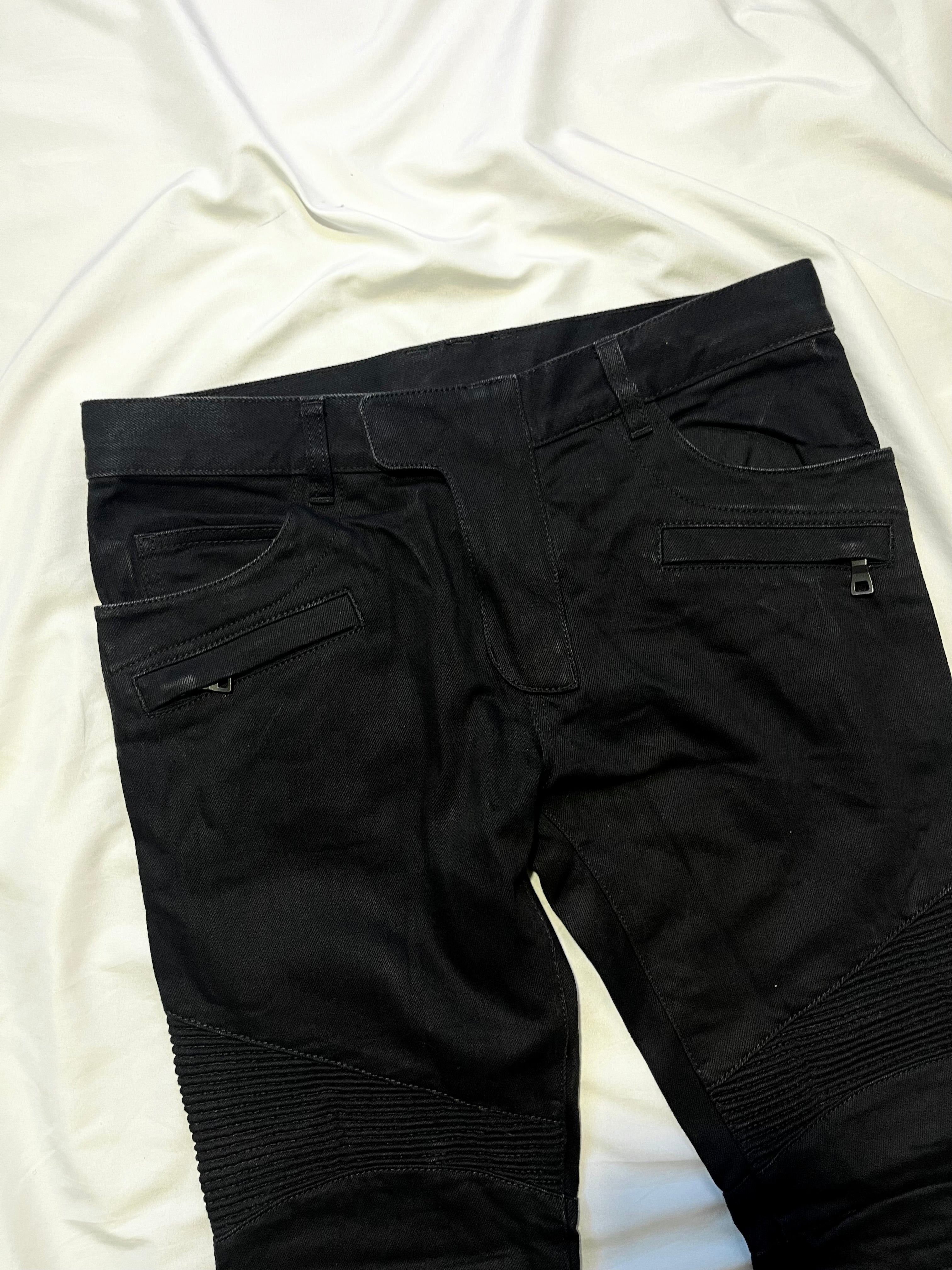 BALMAIN JET BLACK BIKER DENIM BY OLIVIER ROUSTEING