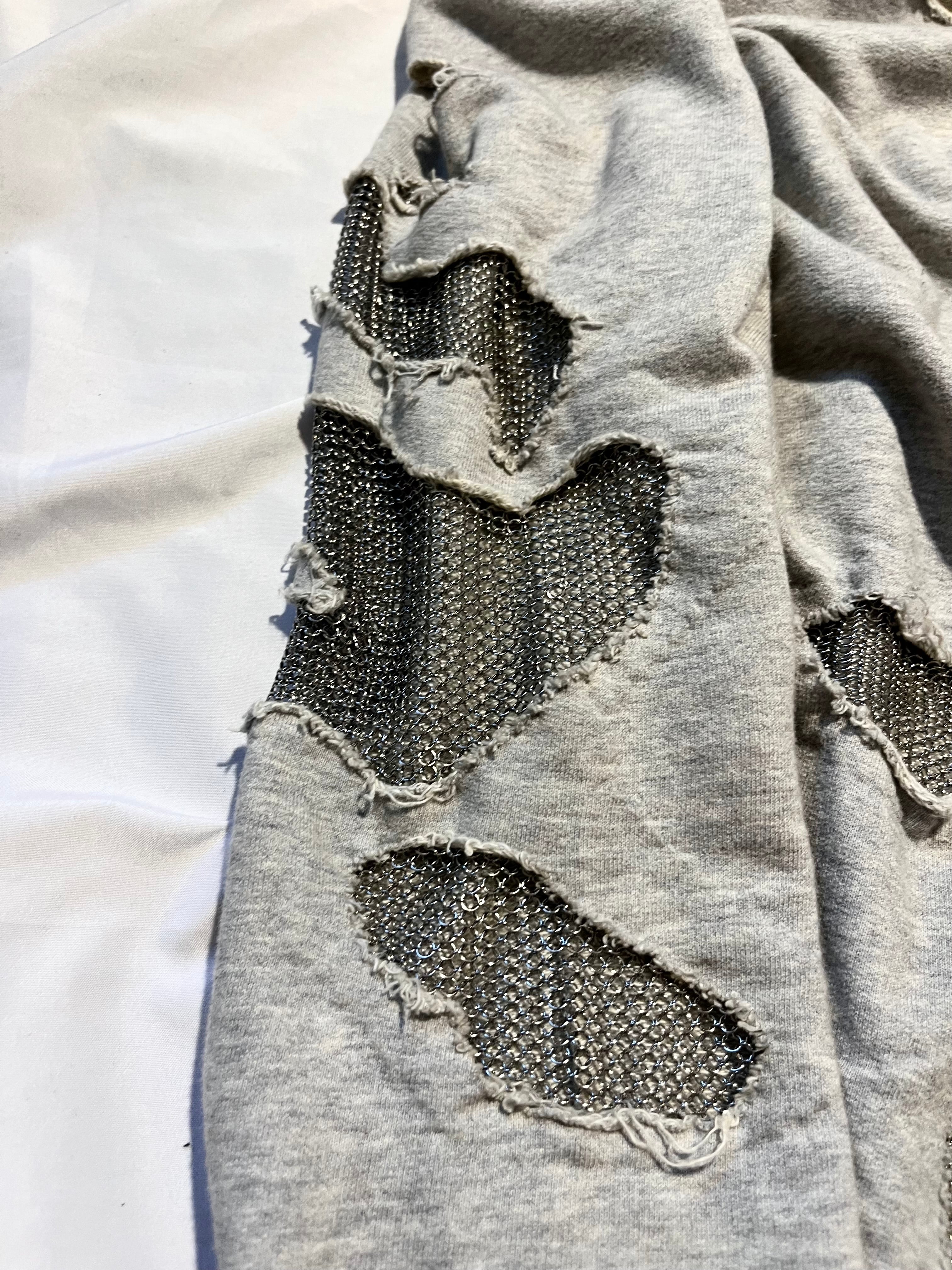 BALMAIN SS11 GRAY SHOTGUN DISTRESSED CHAINMAIL SWEATSHIRT BY CRISTOPHE DECARNIN SIZE 40