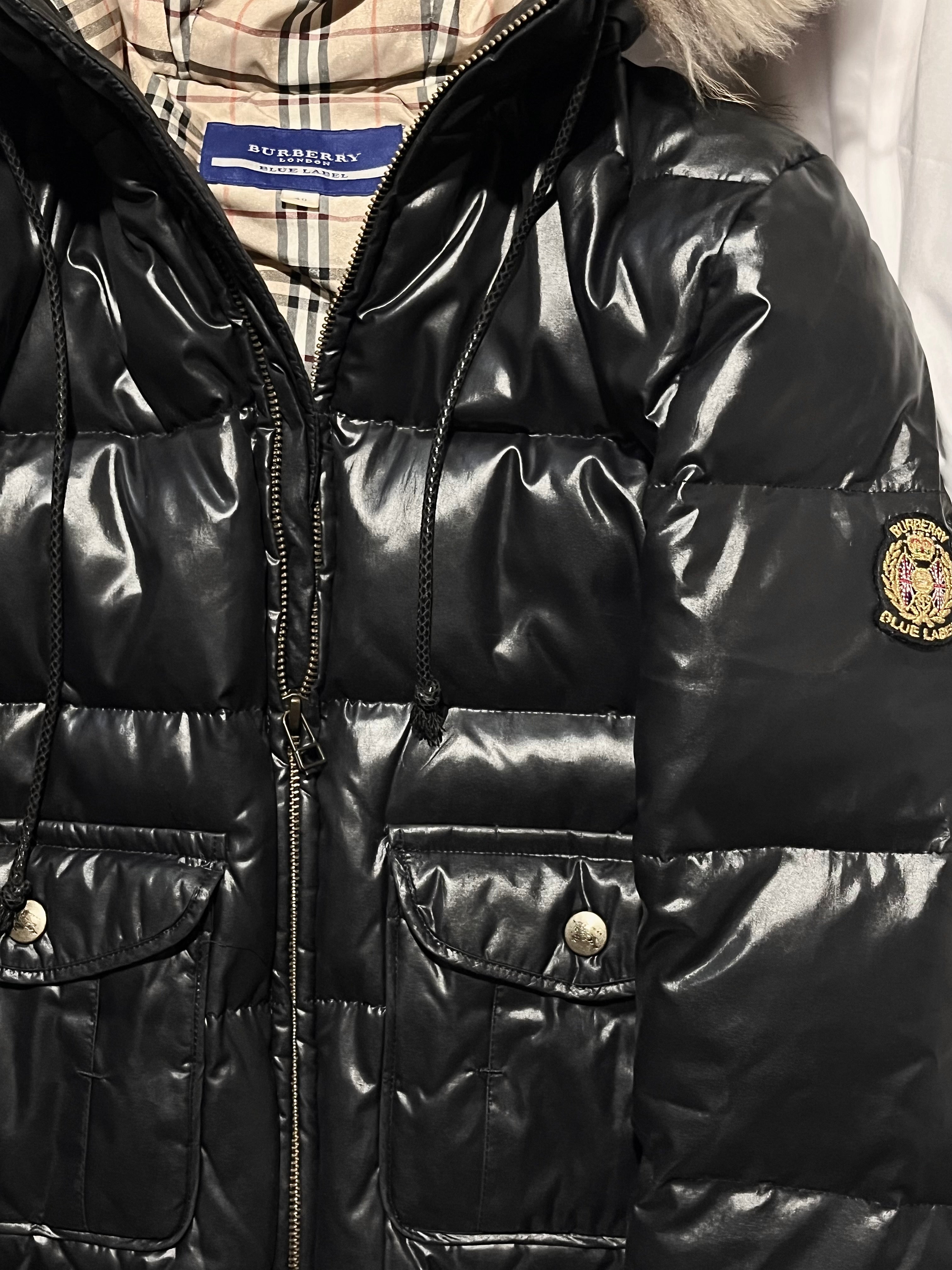 BURBERRY BLUE LABEL 2009 REAL FUR NOVA CHECK PUFFER DOWN JACKET