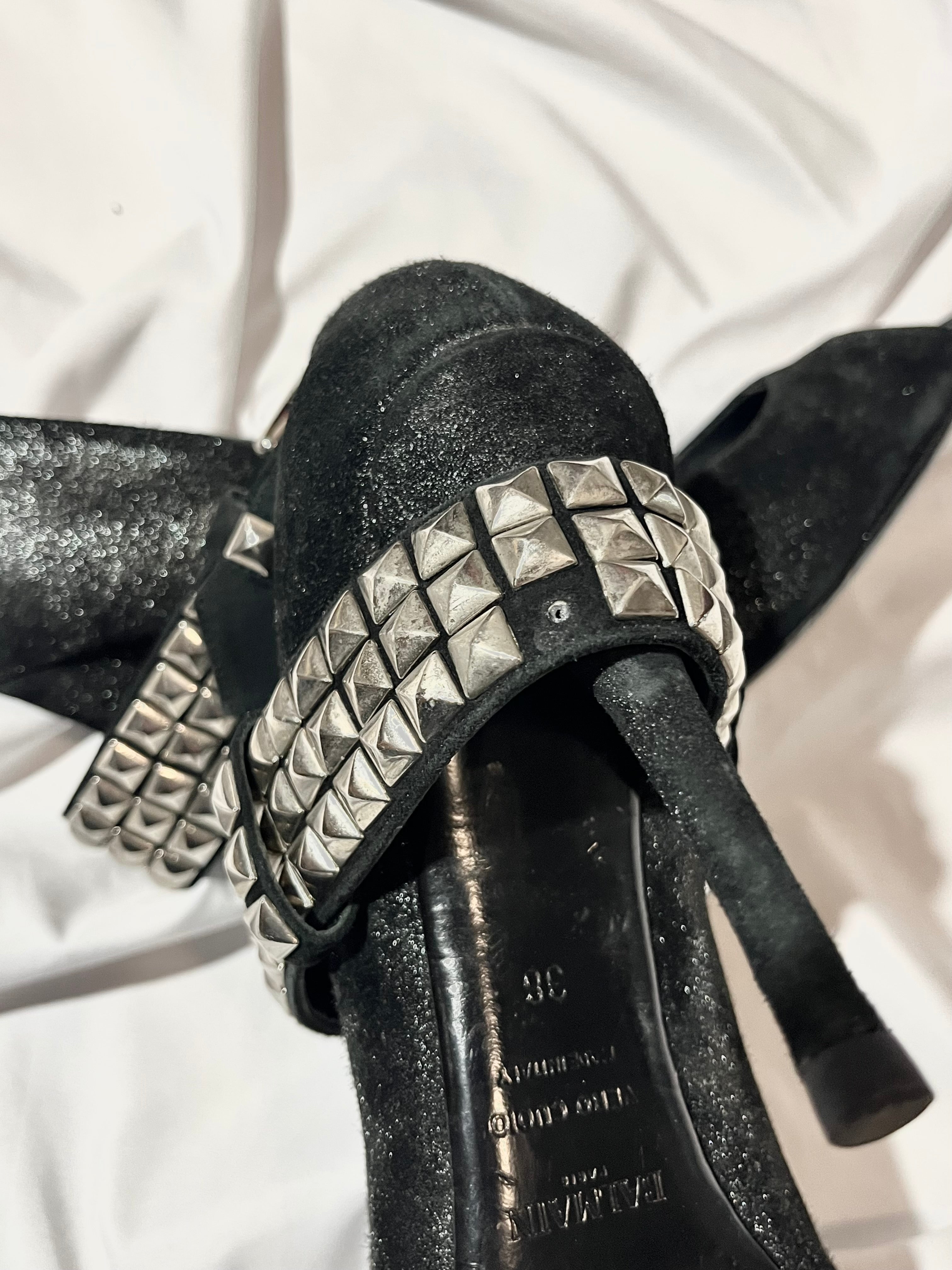 BALMAIN SS11 BELTED GLITTER HEELS BY CHRISTOPHE DECARNIN IN 38