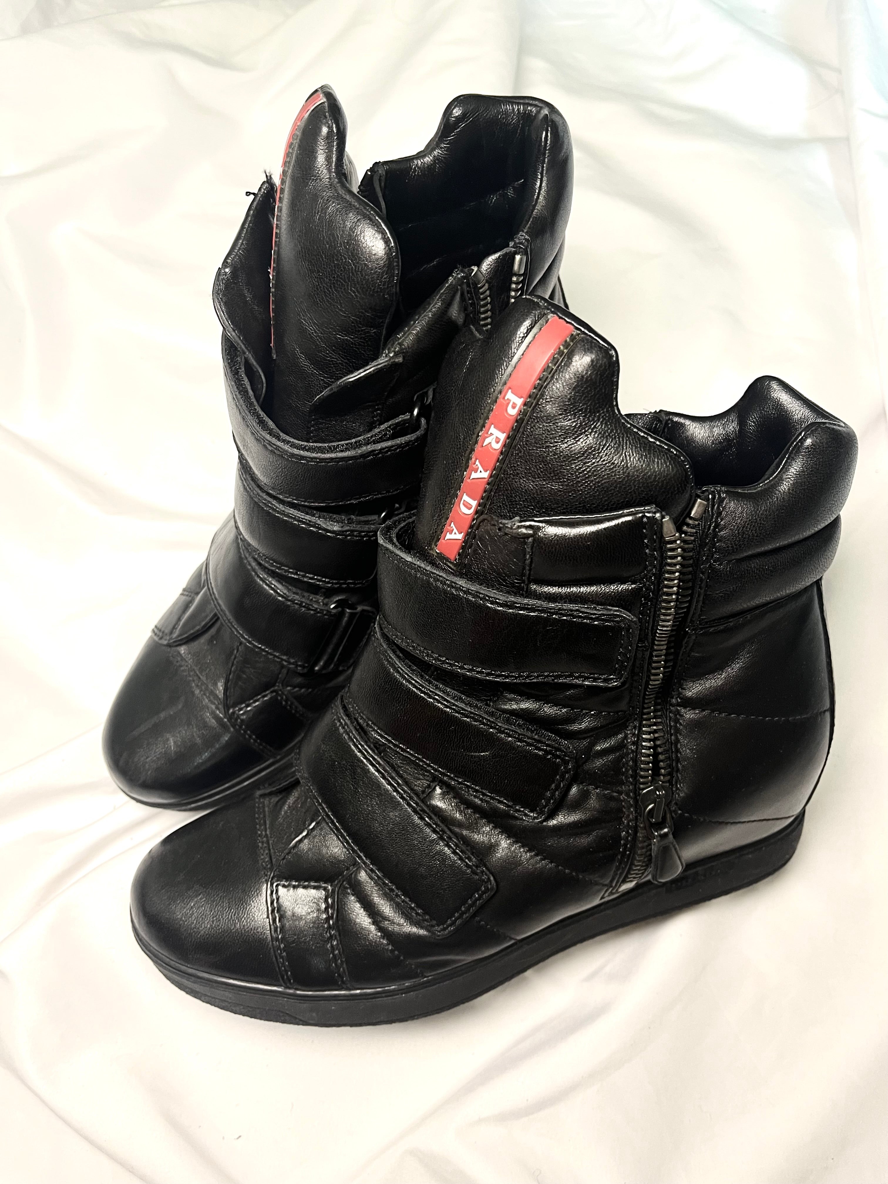 PRADA WEDGE SNEAKERS LEATHER