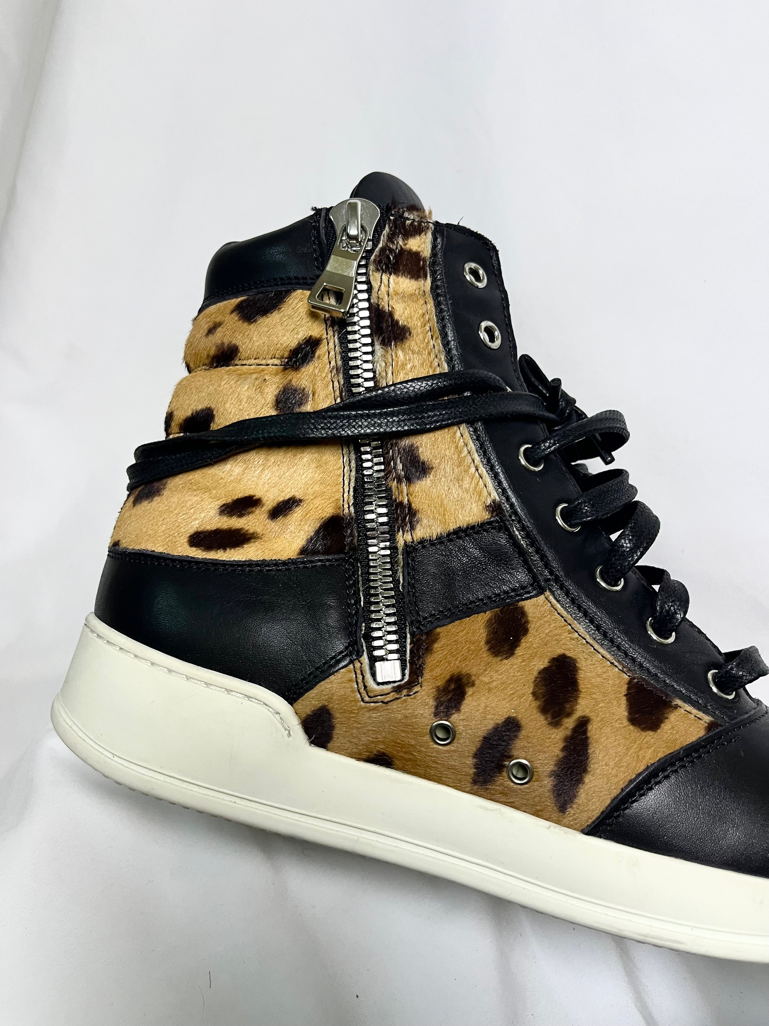 BALMAIN CHEETAH PRINT FUR DUNKS IN SIZE 42 BY OLIVIER ROUSTEING
