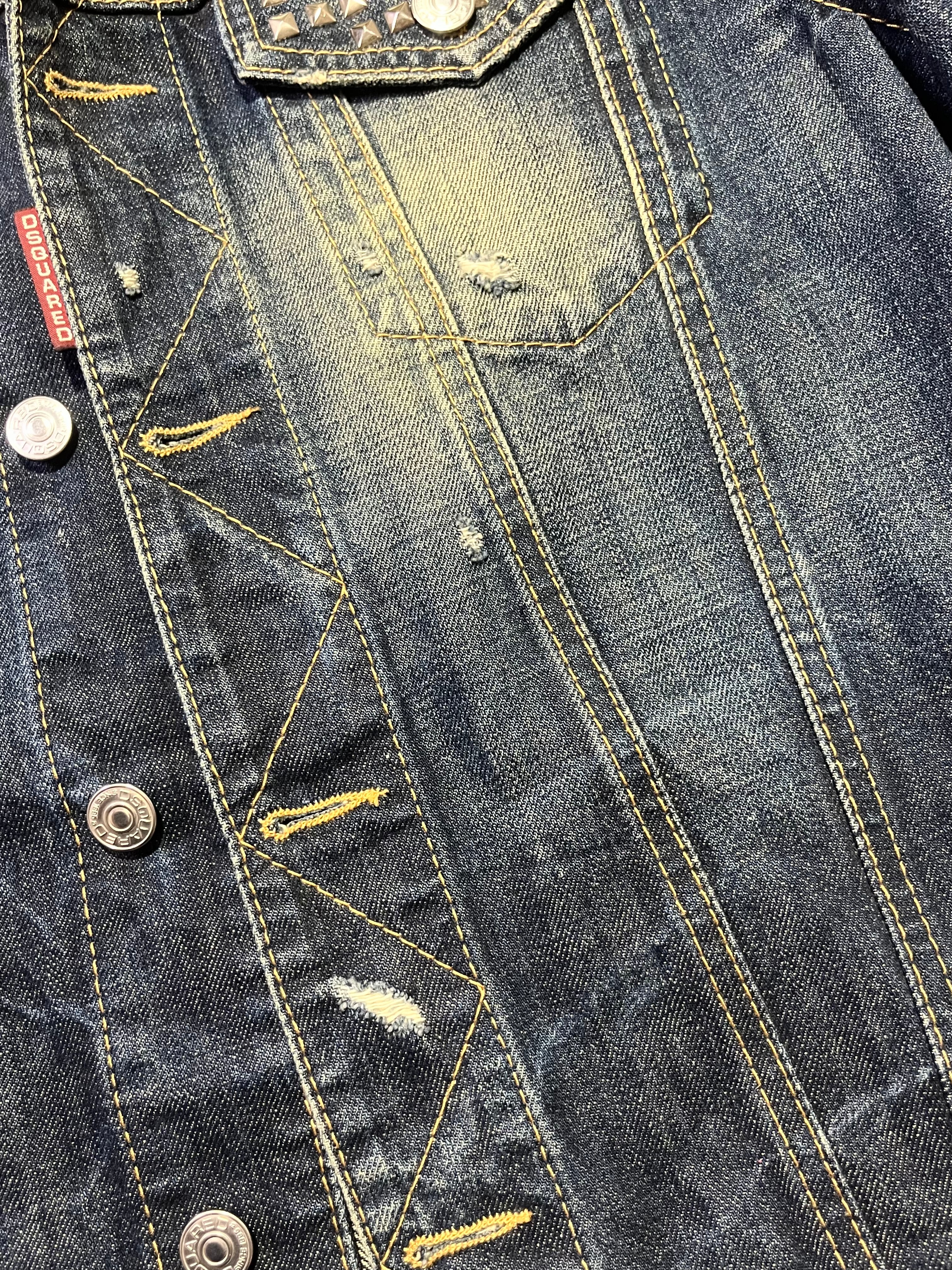 DSQUARED2 STUDDED DENIM TRUCKER JACKET IN SIZE 46