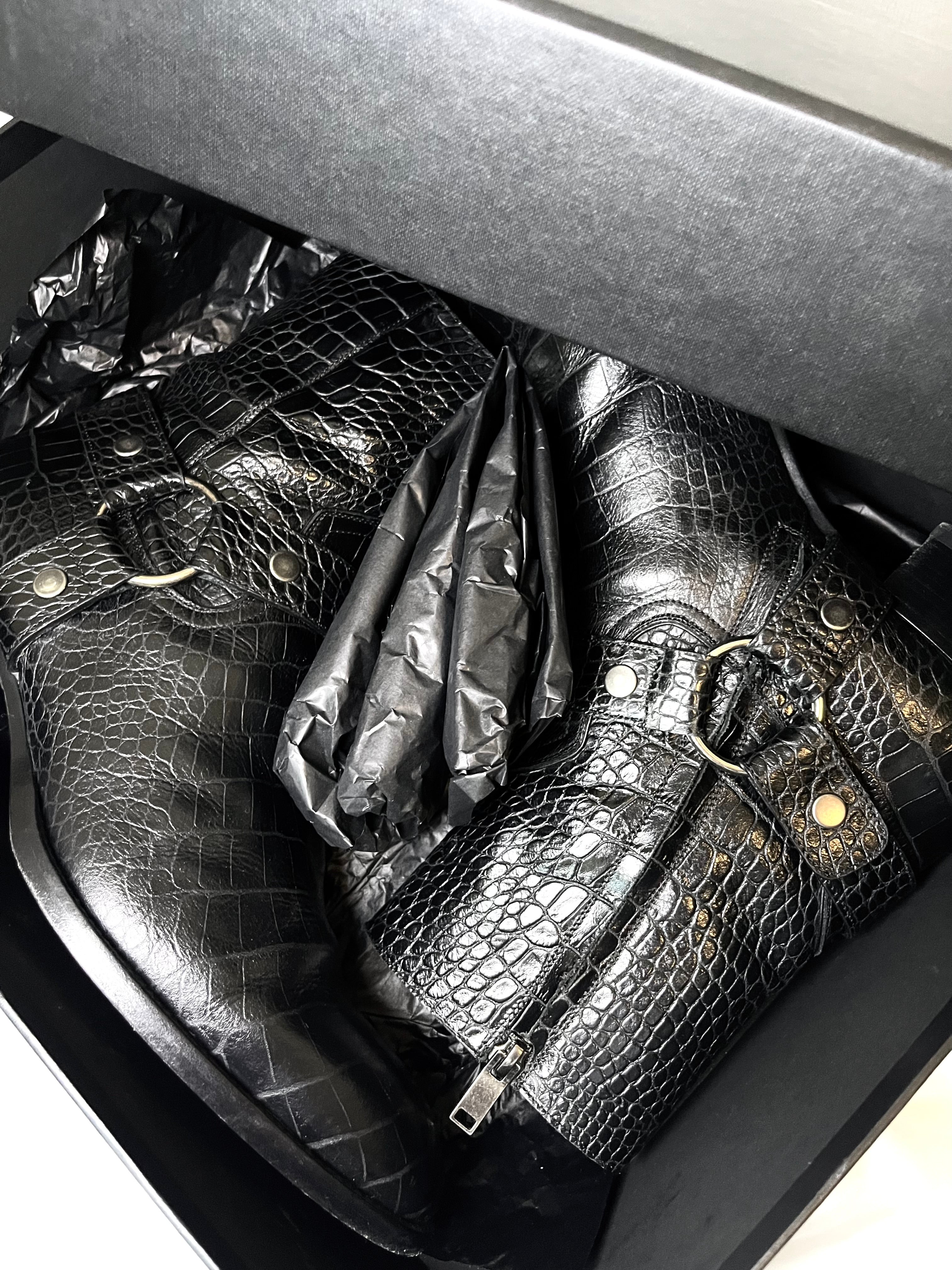 SAINT LAURENT PARIS CROCODILE LEATHER "WYATT" 40MM HARNESS BOOTS