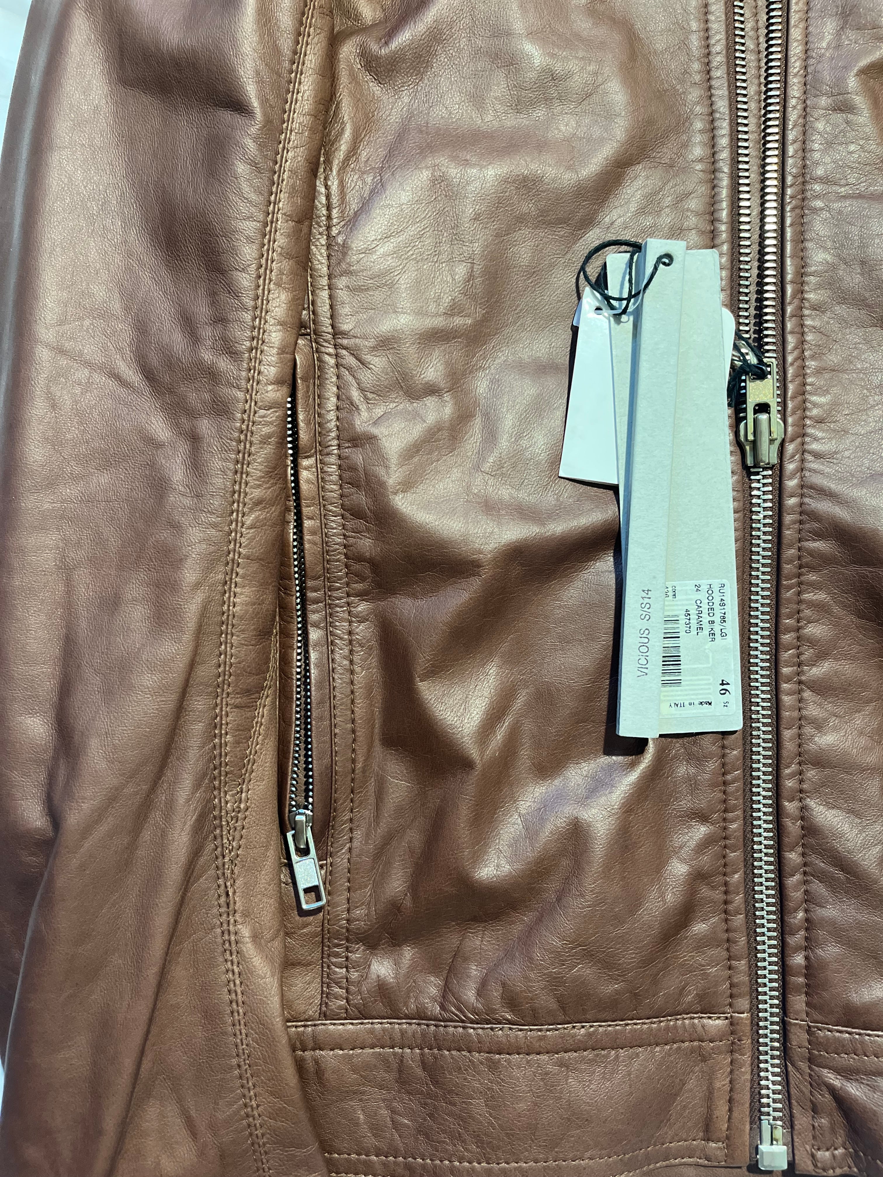 RICK OWENS FW14 "MOODY" HOODED LAMBSKIN JACKET IN CARAMEL SIZE 46IT