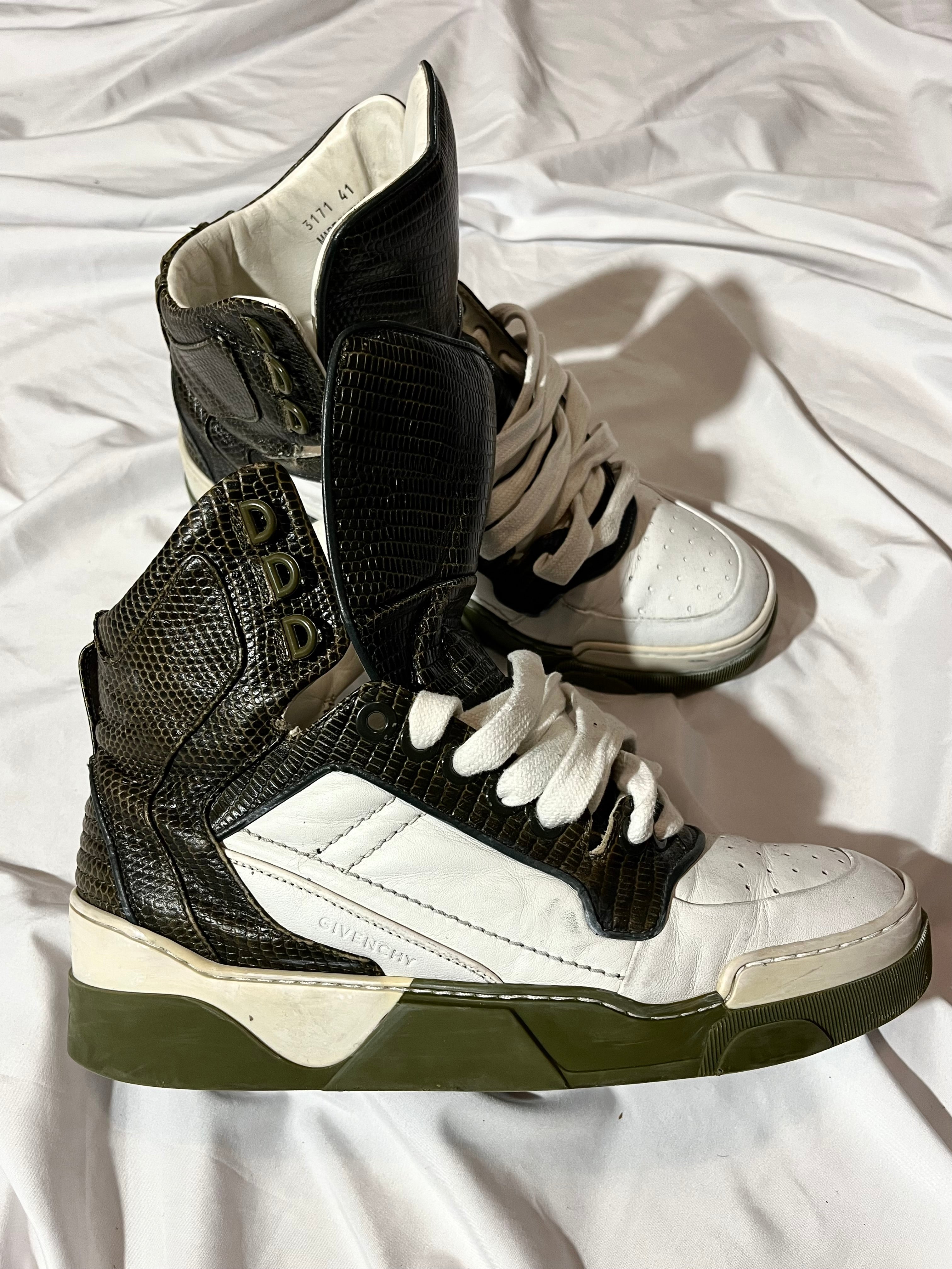GIVENCHY TYSON DARK GREEN LIZARD SKIN HI-TOP SNEAKERS IN 41