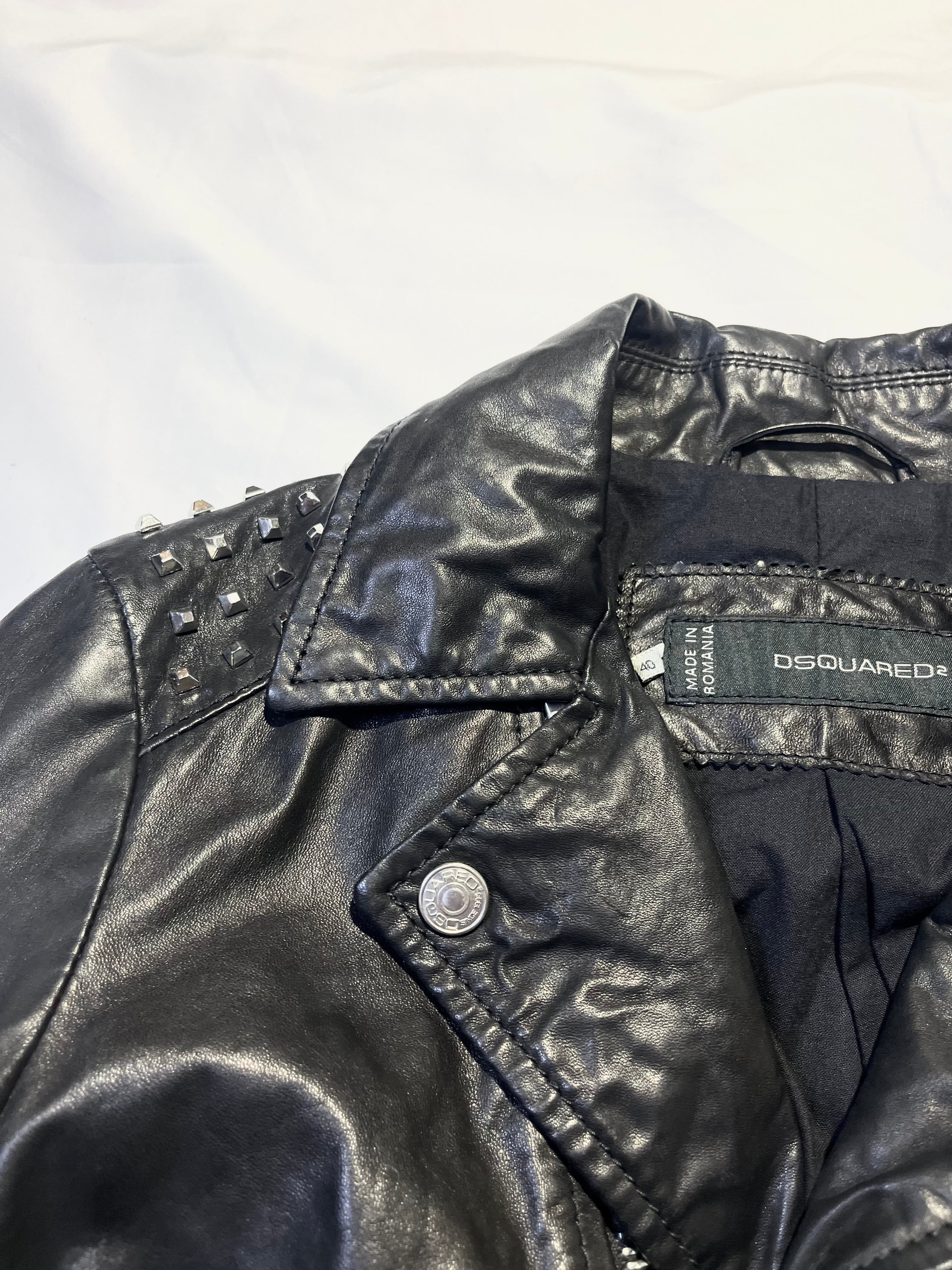 DSQUARED2 STUDDED PERFECTO BIKER LEATHER JACKET IN SIZE 40