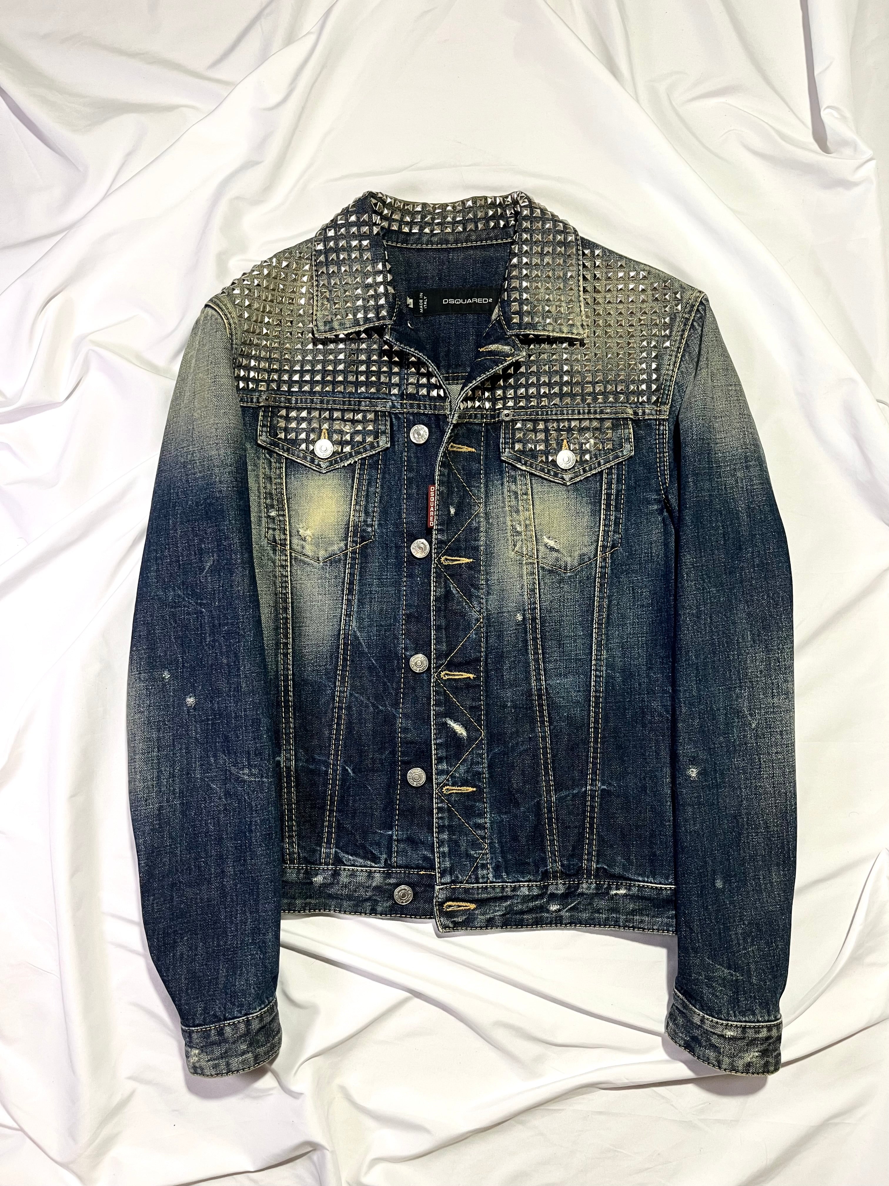 DSQUARED2 STUDDED DENIM TRUCKER JACKET IN SIZE 46