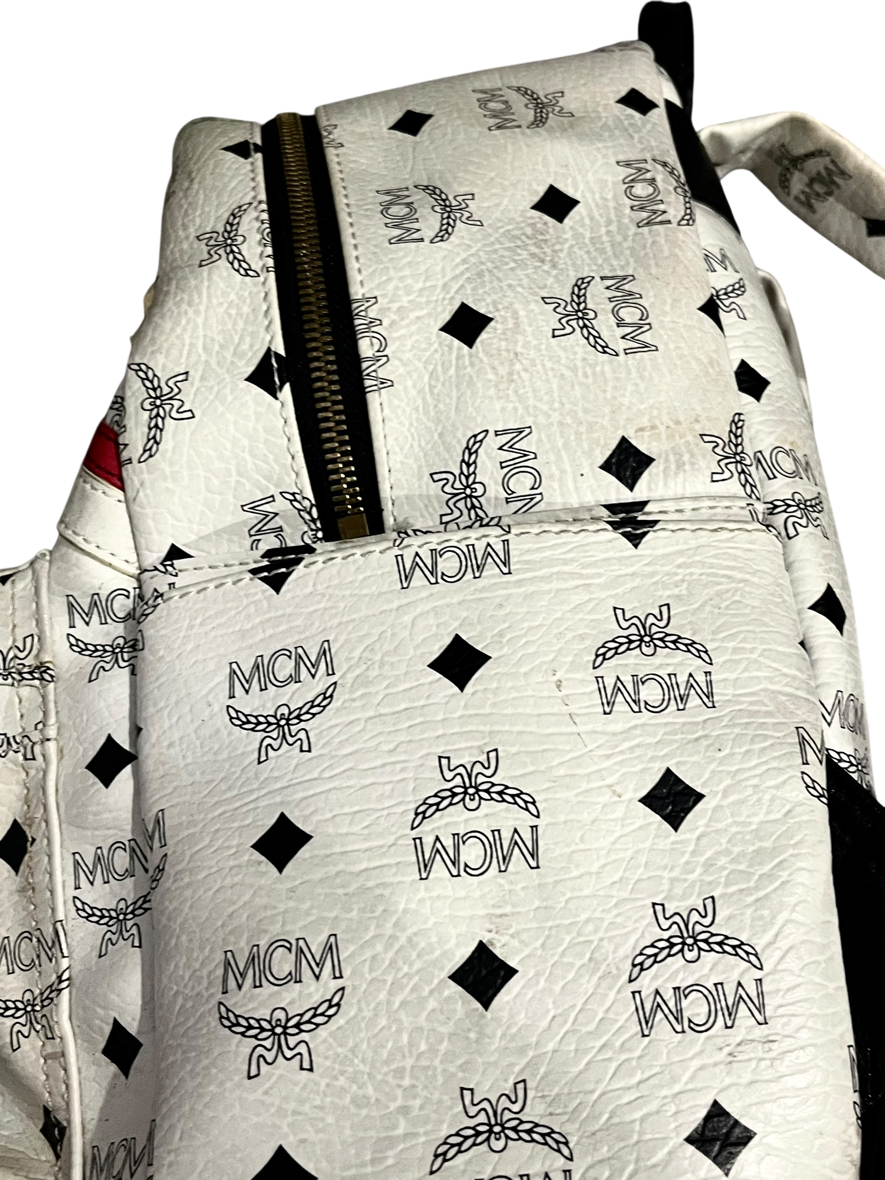 MCM WHITE LEATHER BACKPACK UNION JACK GOLDEN HARDWARE MINI VERSION