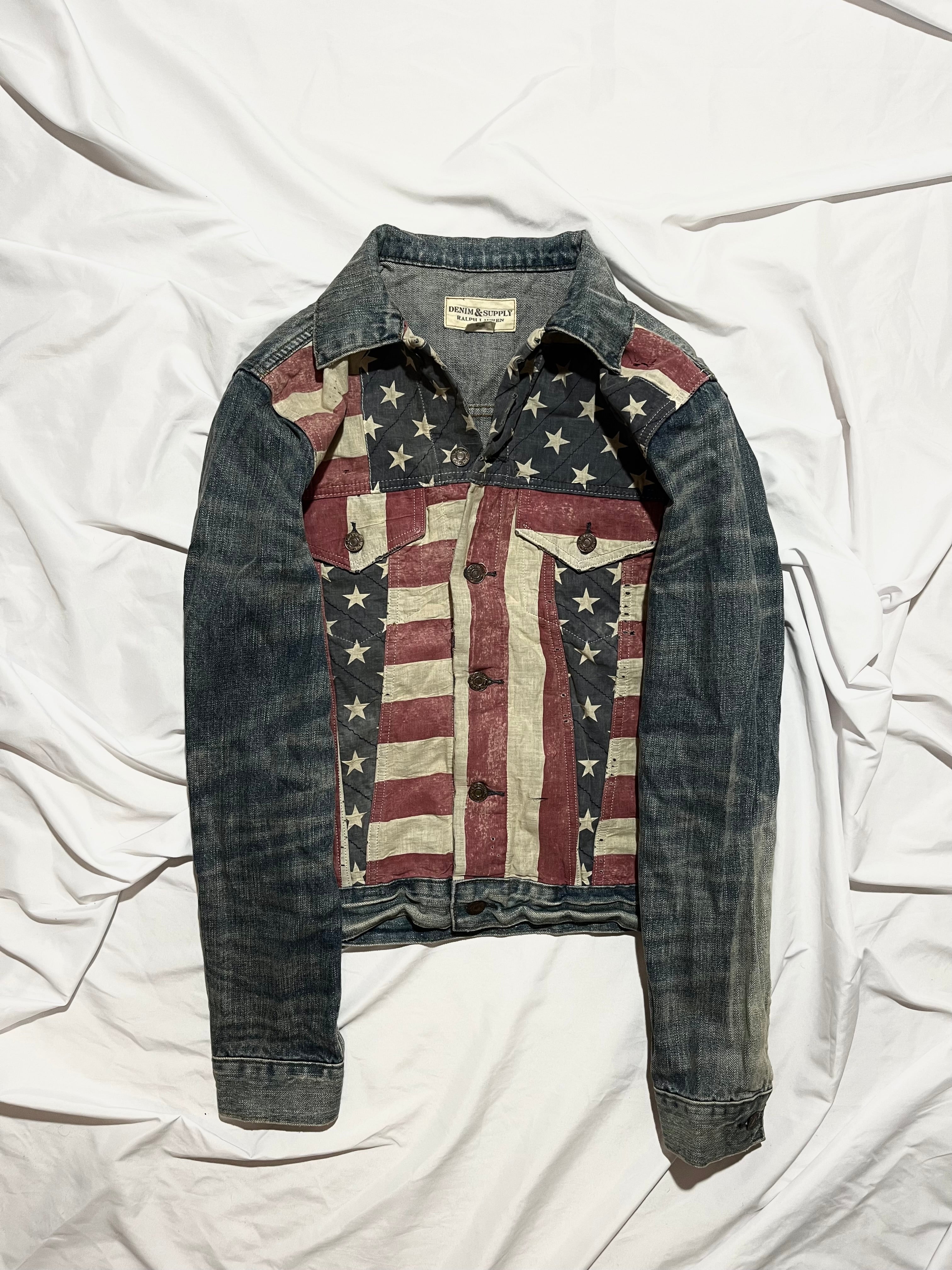 RALPH LAUREN DENIM & SUPPLY US FLAG DENIM TRUCKER JACKETS IN S
