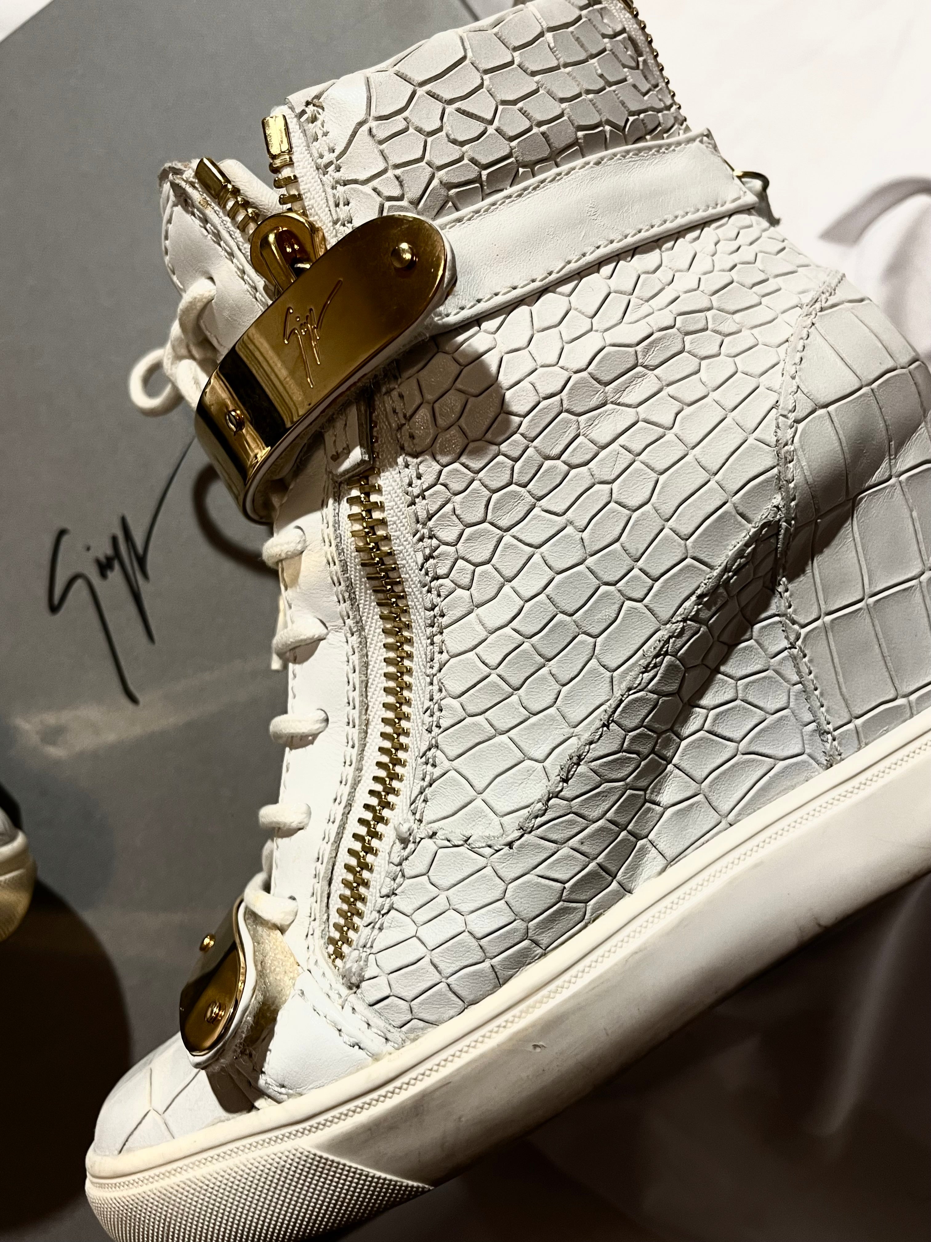 GIUSEPPE ZANOTTI 'COBY' CROCODILE WEDGE SNEAKERS IN 36