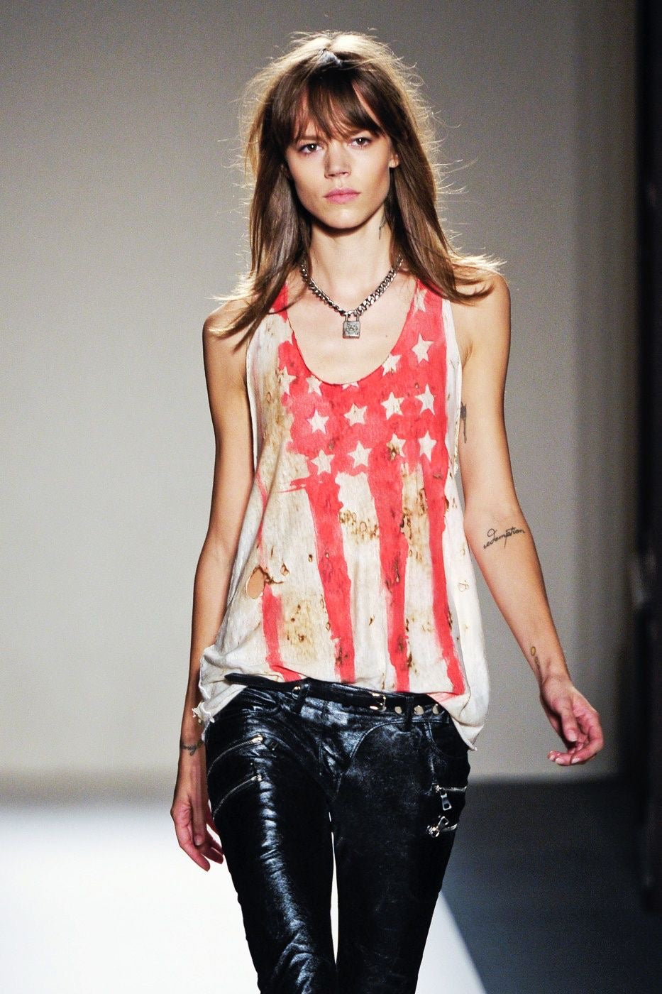 BALMAIN SS11 STARS AND STRIPES US FLAG BURNT DISTRESSED TANK TOP BY CRISTOPHE DECARNIN