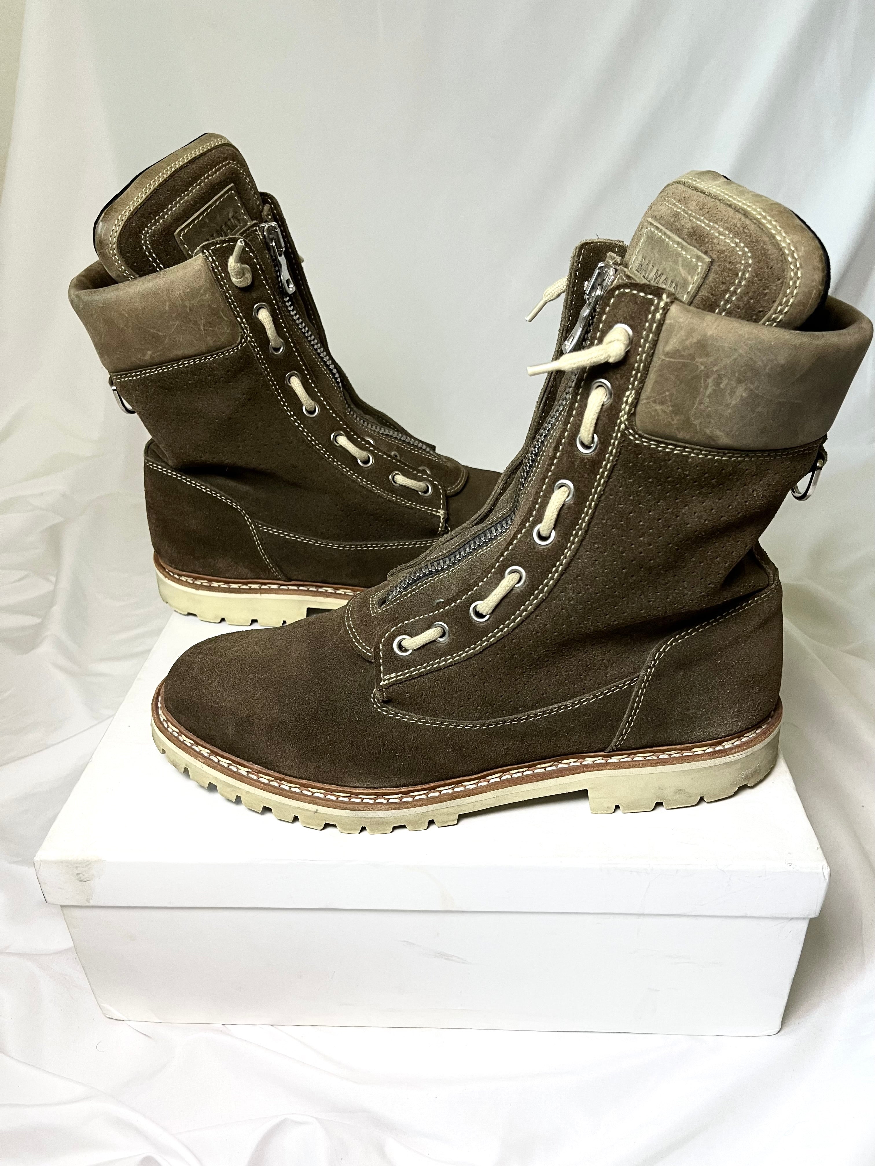BALMAIN BROWN SUEDE ZIP RANGER BOOTS IN 45