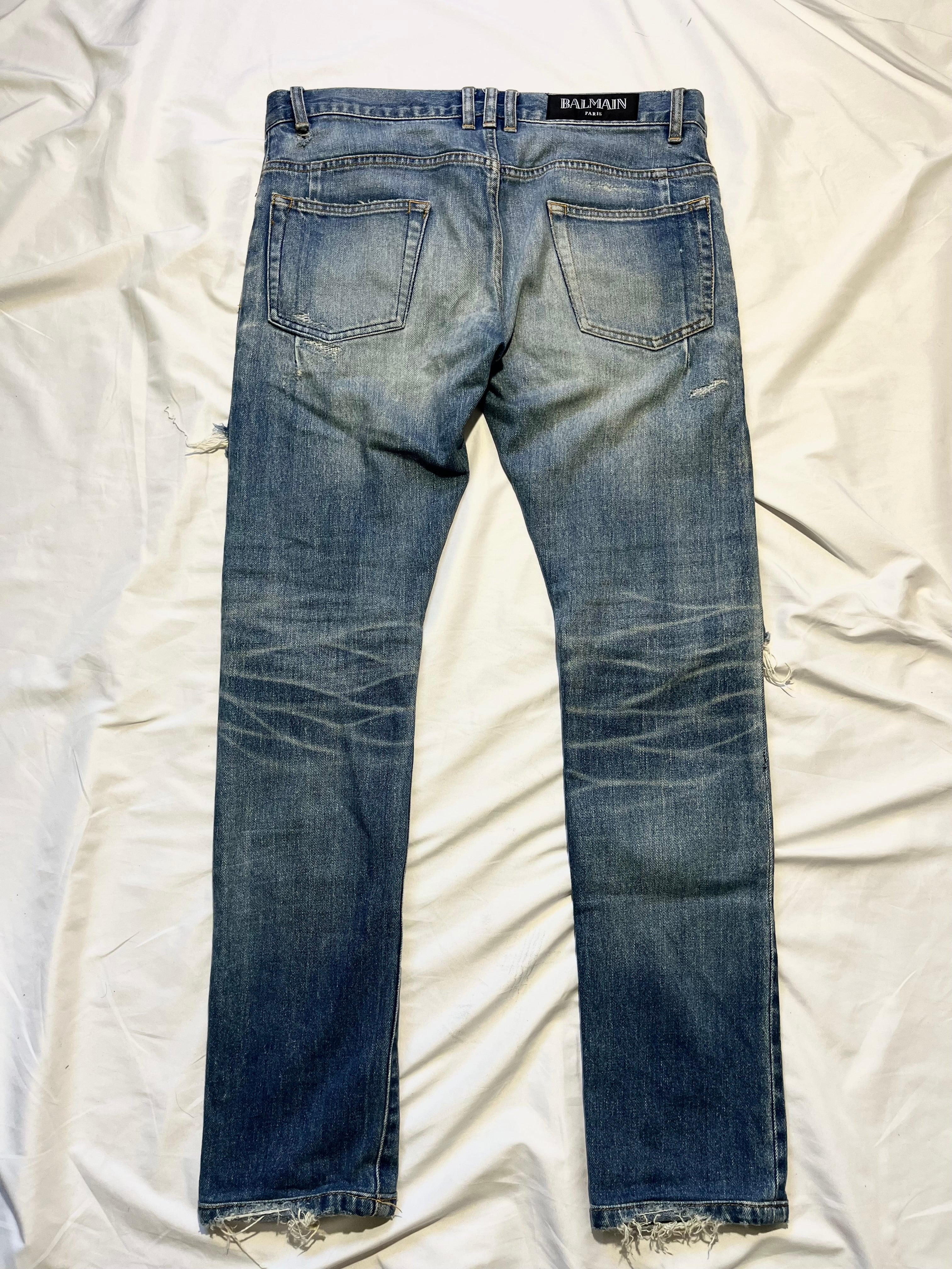 BALMAIN DESTROYED CRASH BIKER DENIM BY OLIVIER ROUSTEING