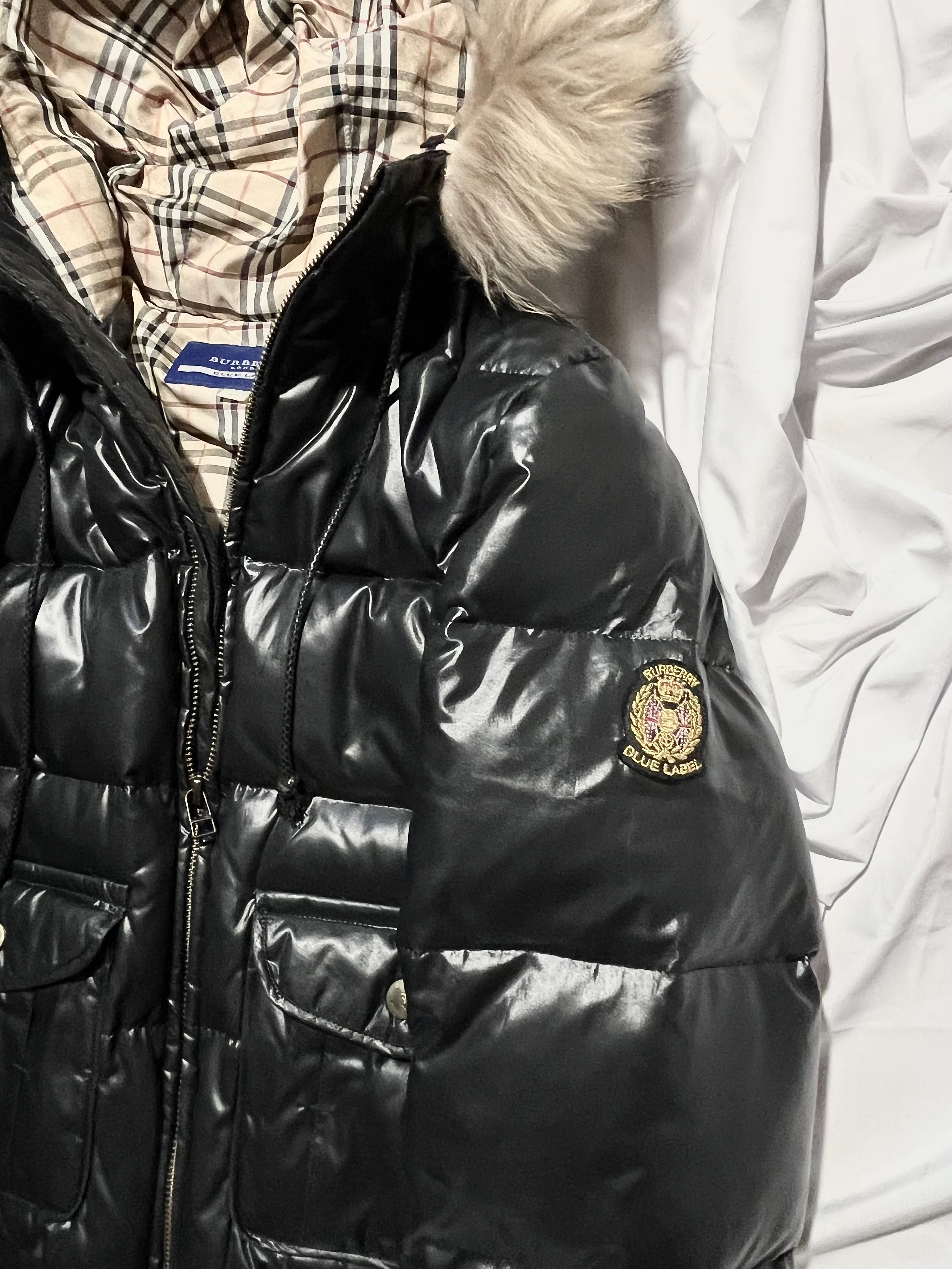 BURBERRY BLUE LABEL 2009 REAL FUR NOVA CHECK PUFFER DOWN JACKET