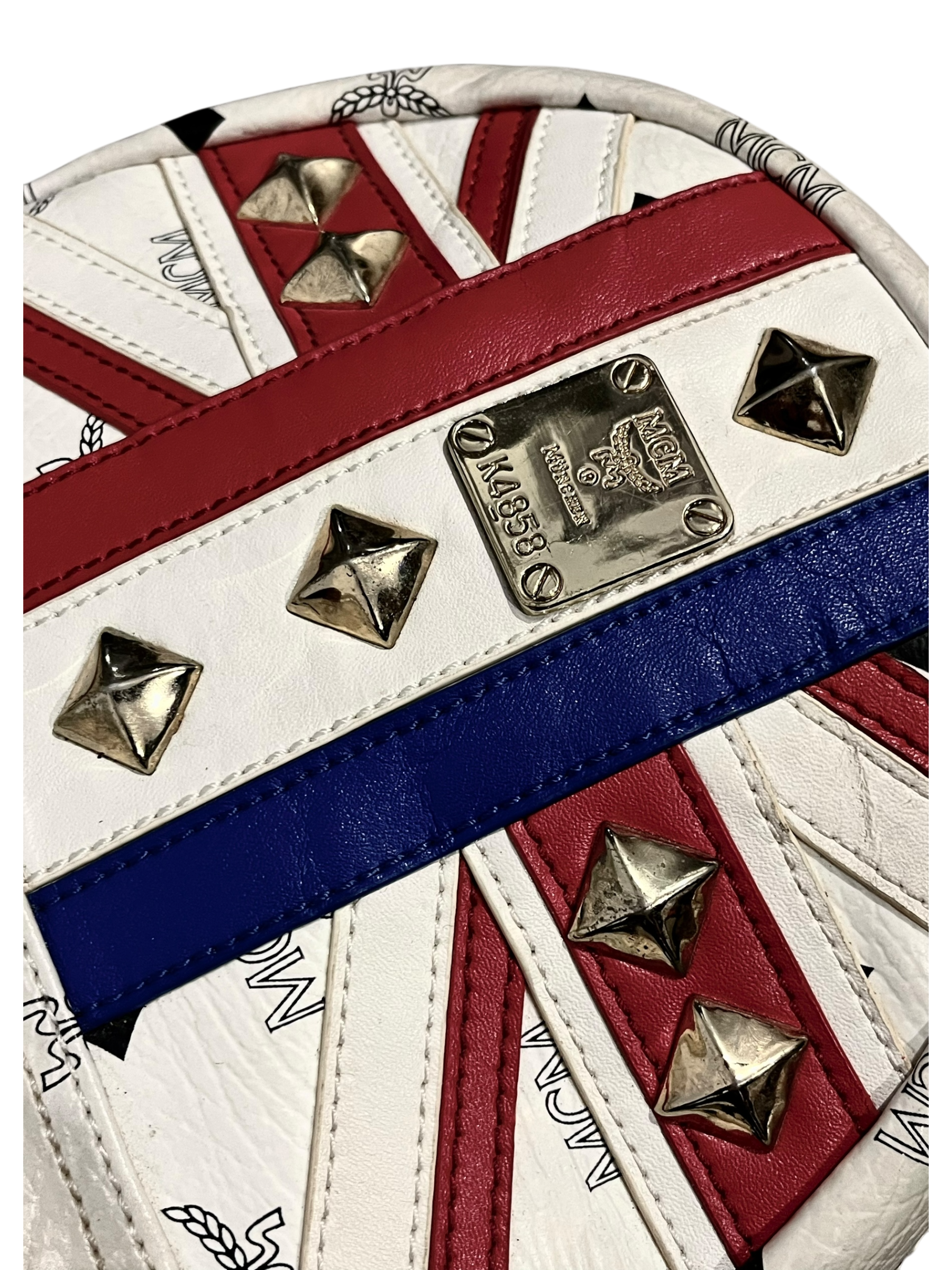 MCM WHITE LEATHER BACKPACK UNION JACK GOLDEN HARDWARE MINI VERSION