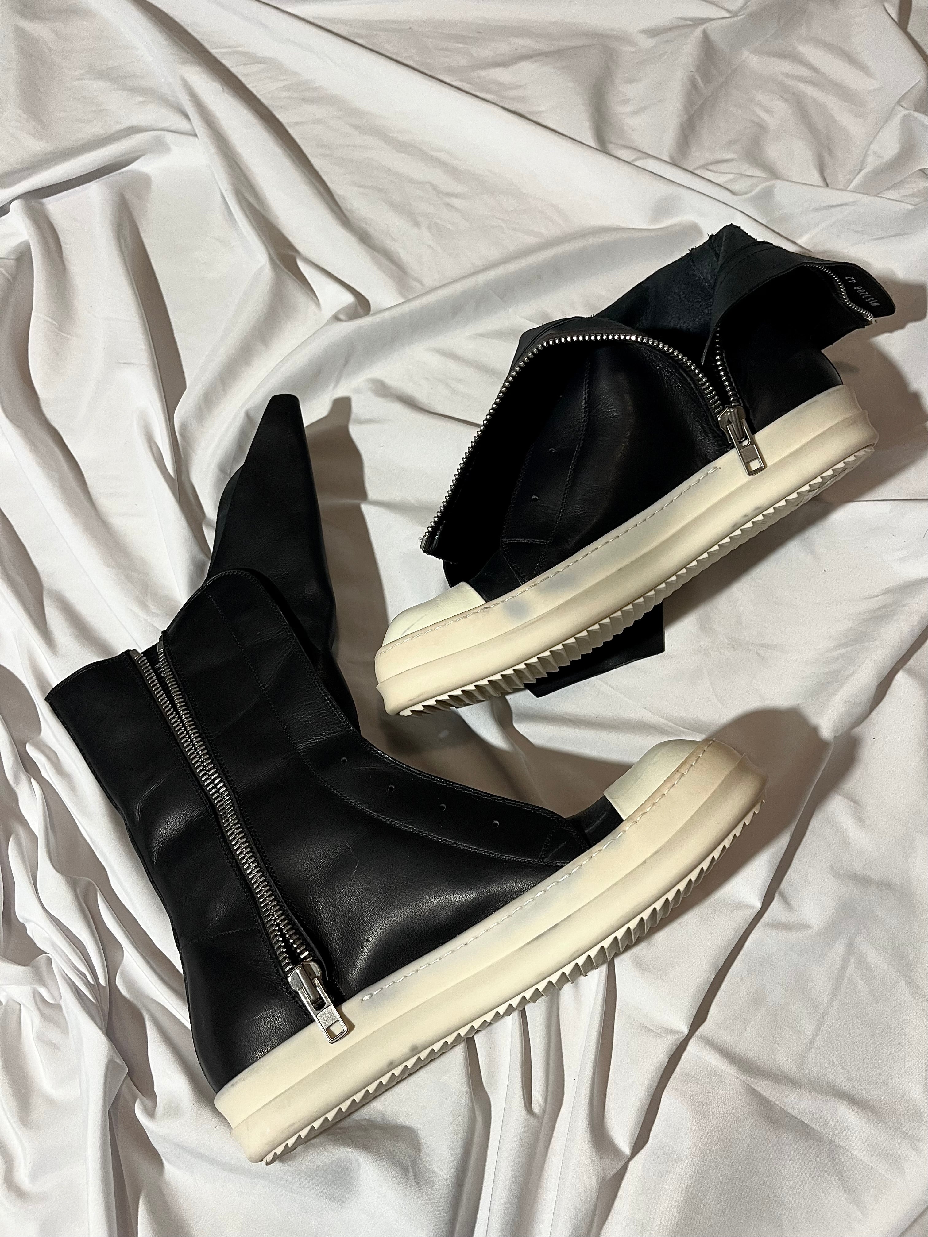 RICK OWENS SS15 'FAUN' BLACK/MILK OG LEATHER LACELESS /MOUNTAIN RAMONES