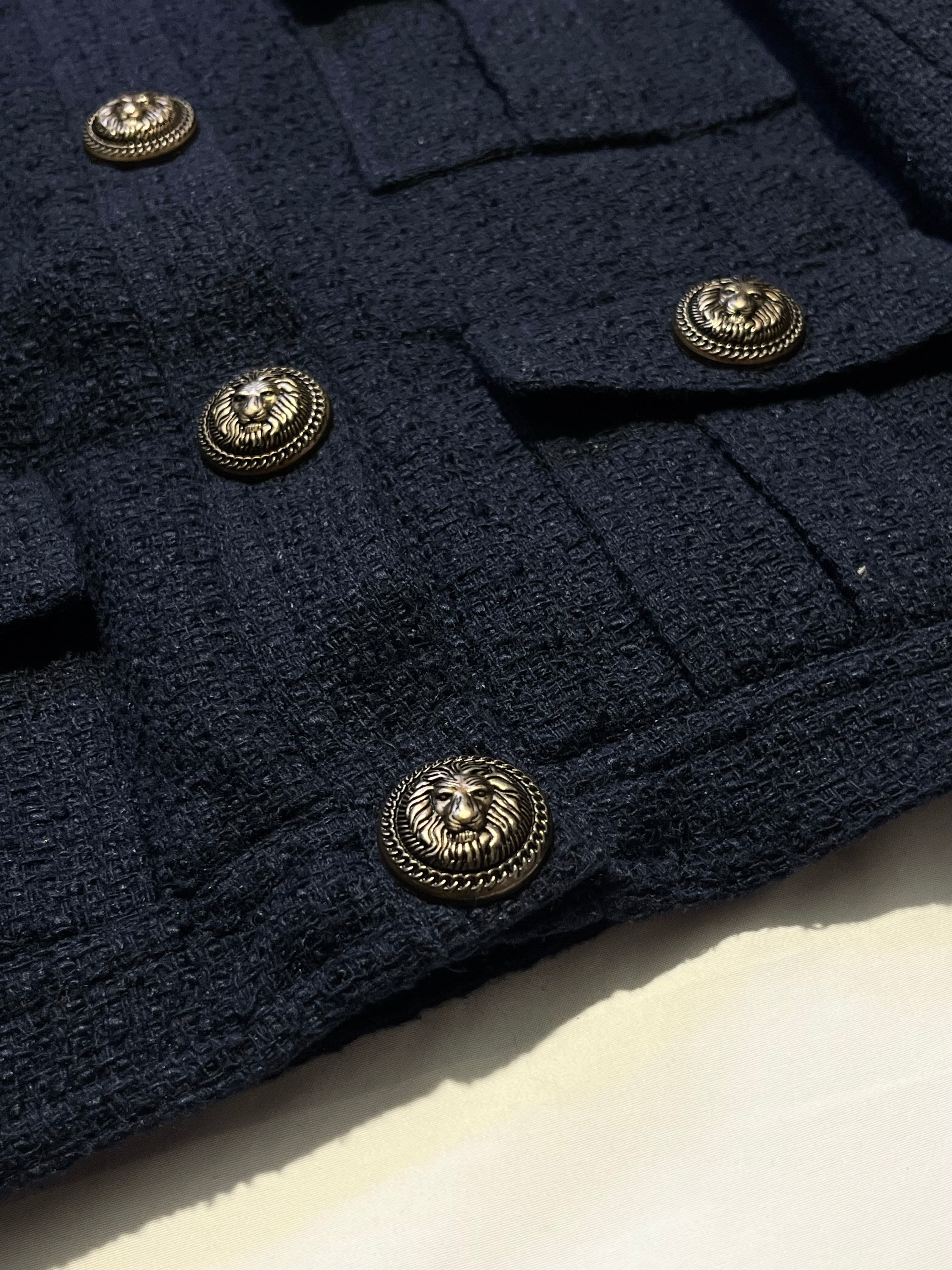 BALMAIN MILITARY STRAP TWEED JACKET IN NAVY