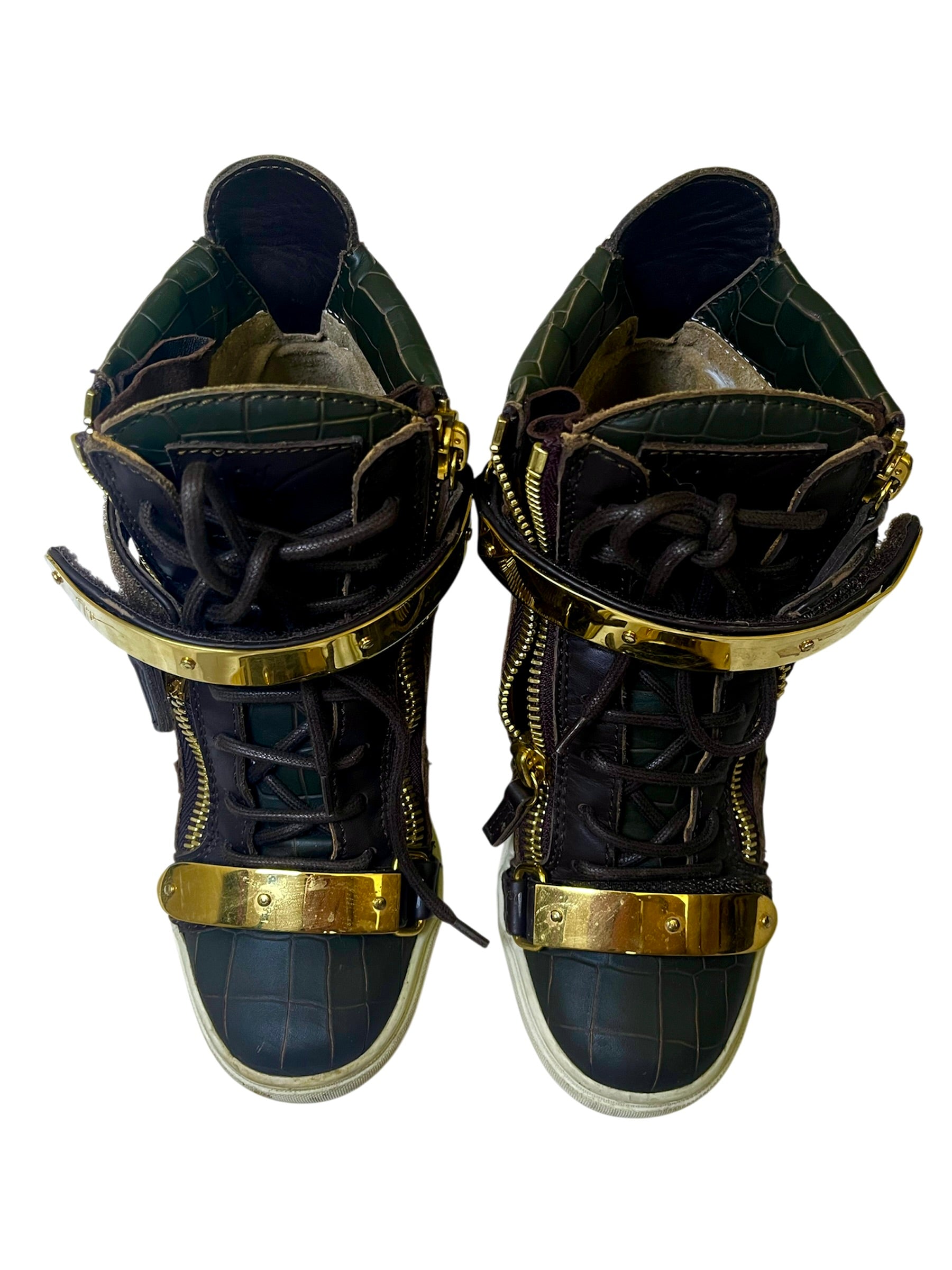 GIUSEPPE ZANOTTI “COBY” WEDGE SNEAKERS SNAKESKIN GREEN/GOLD