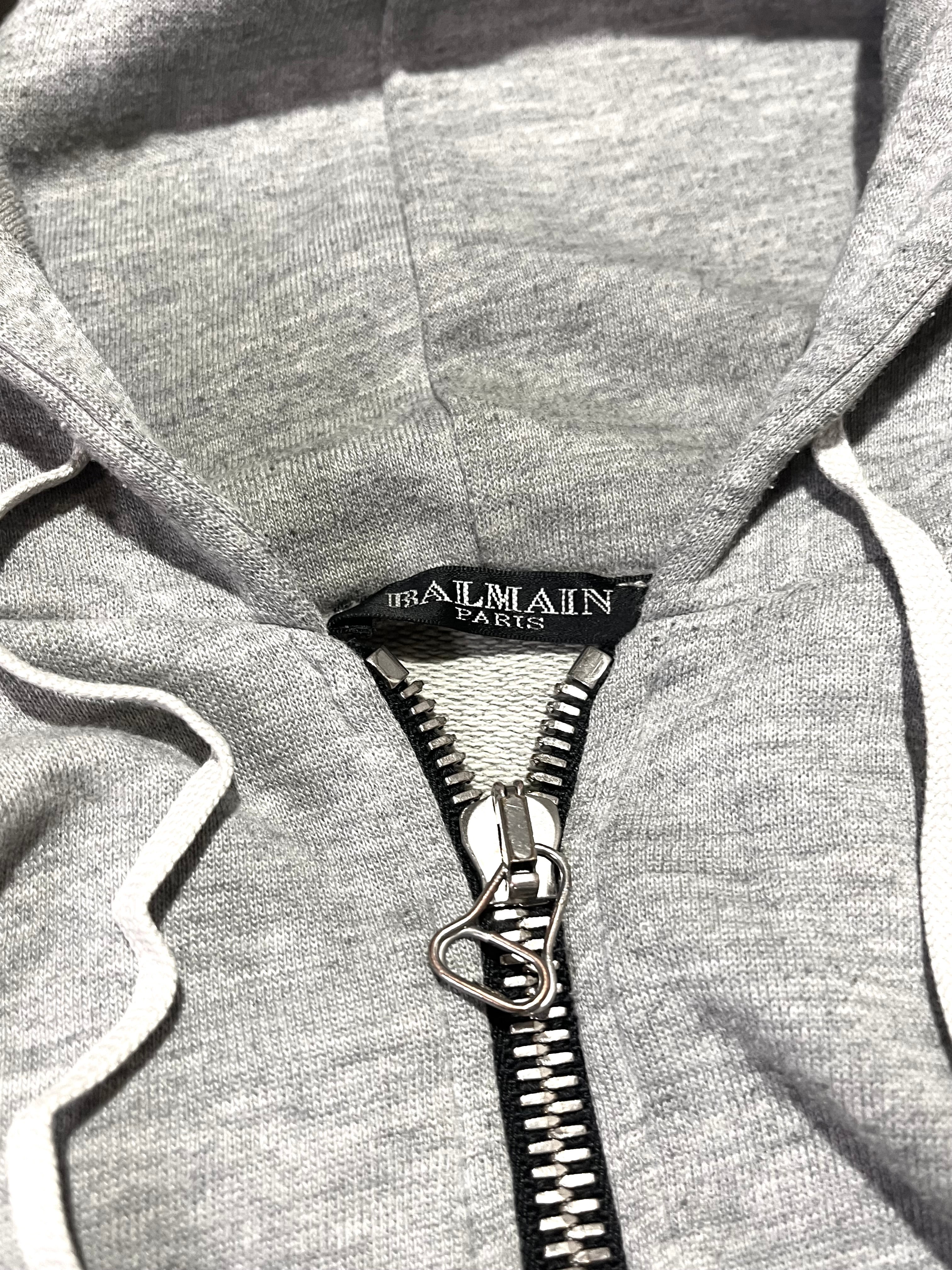 BALMAIN SS11 GRAY SHOTGUN DISTRESSED 5-ZIP HOODIE BY CRISTOPHE DECARNIN SIZE M