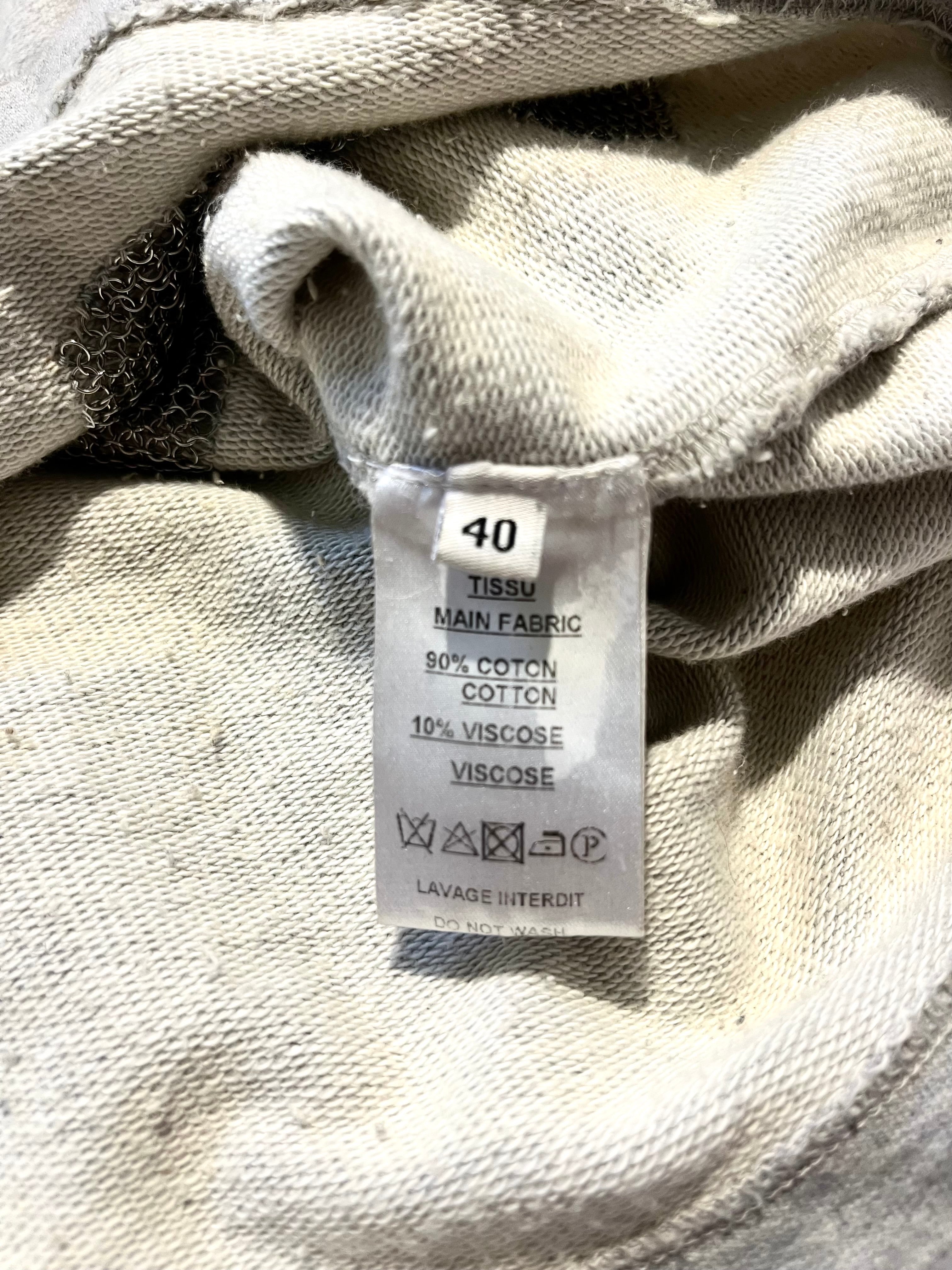 BALMAIN SS11 GRAY SHOTGUN DISTRESSED CHAINMAIL SWEATSHIRT BY CRISTOPHE DECARNIN SIZE 40