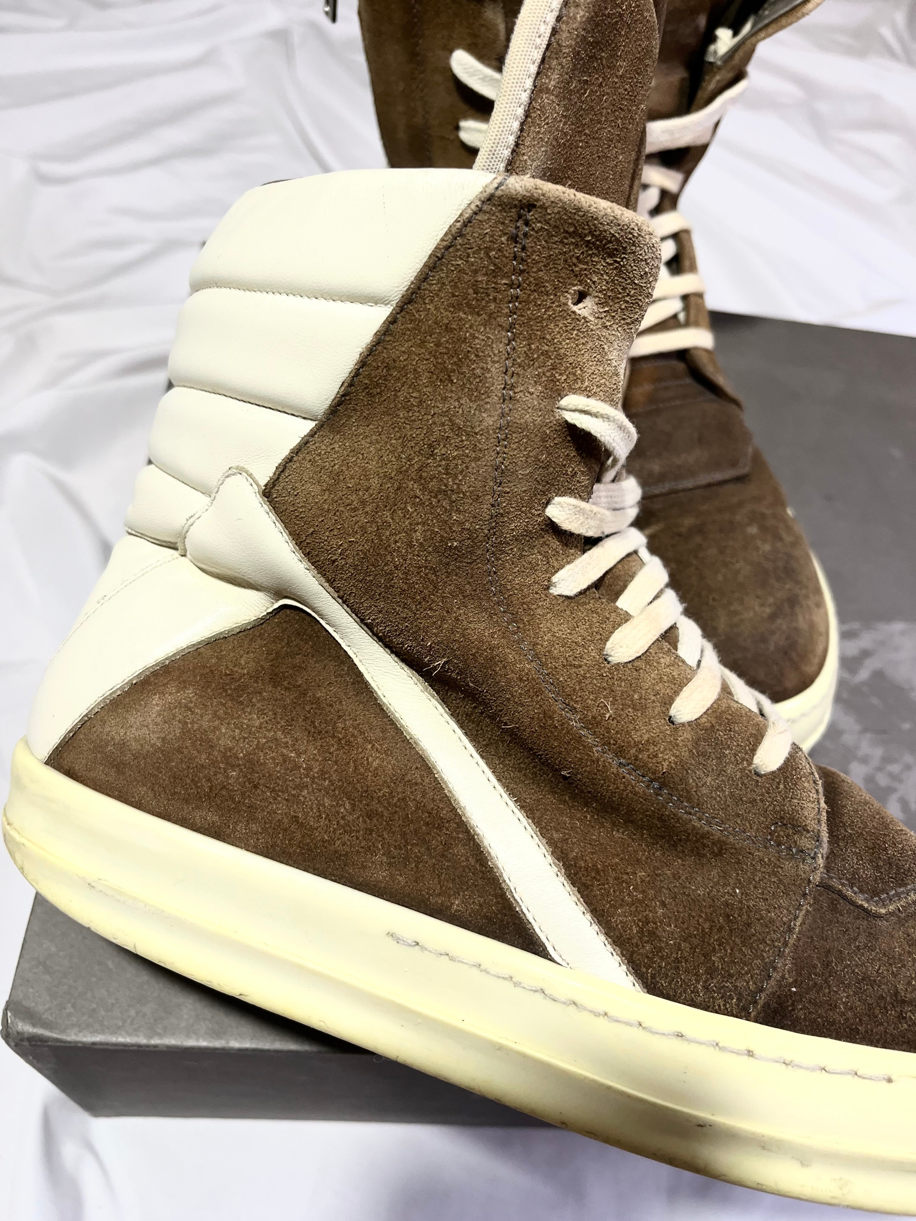 RICK OWENS BROWN/MILK SUEDE LEATHER GEOBASKETS