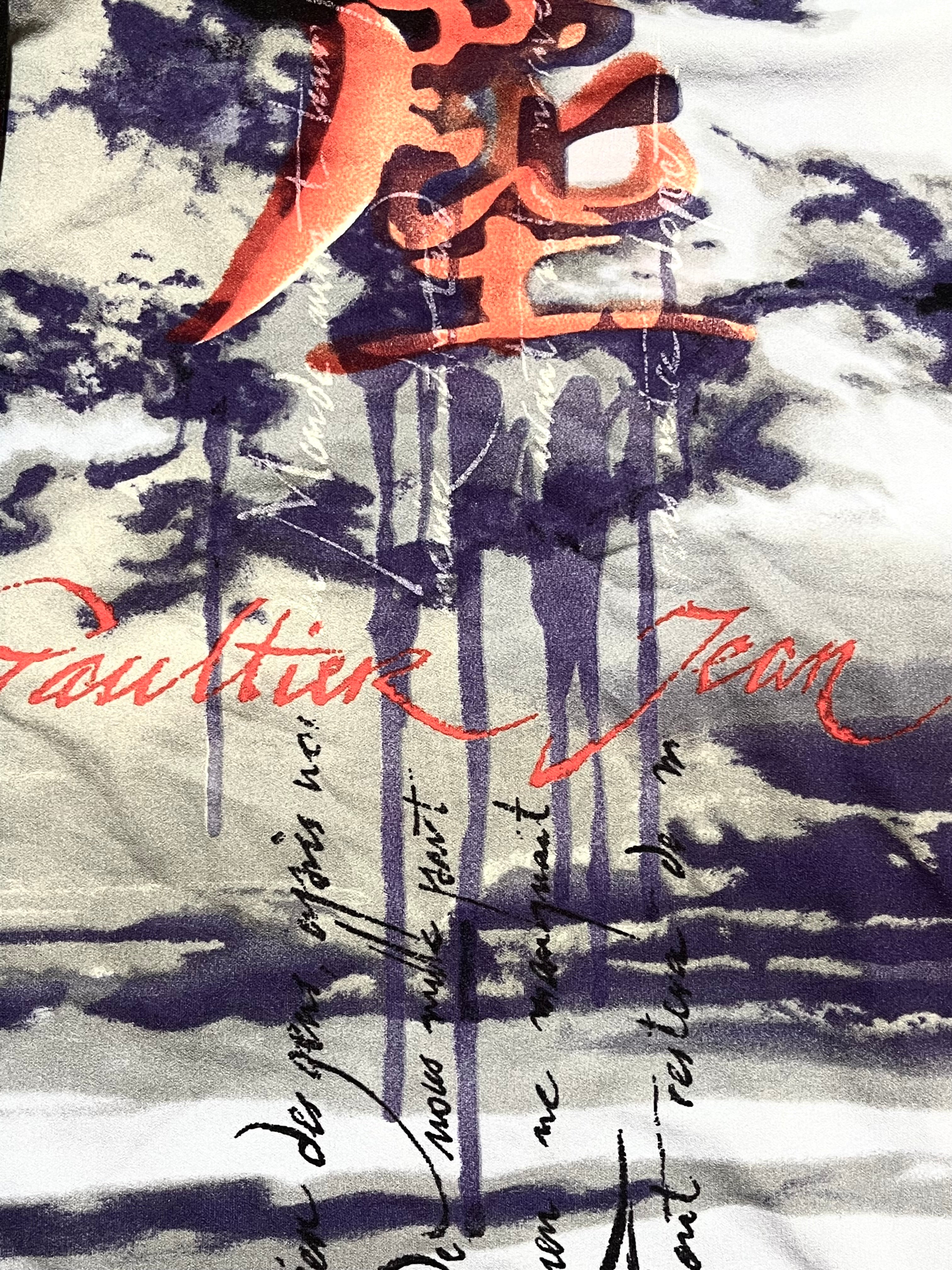 JEAN PAUL GAULTIER CHINESE CHARACTERS SPELLOUT BLUE/DARK RED VINTAGE TOP