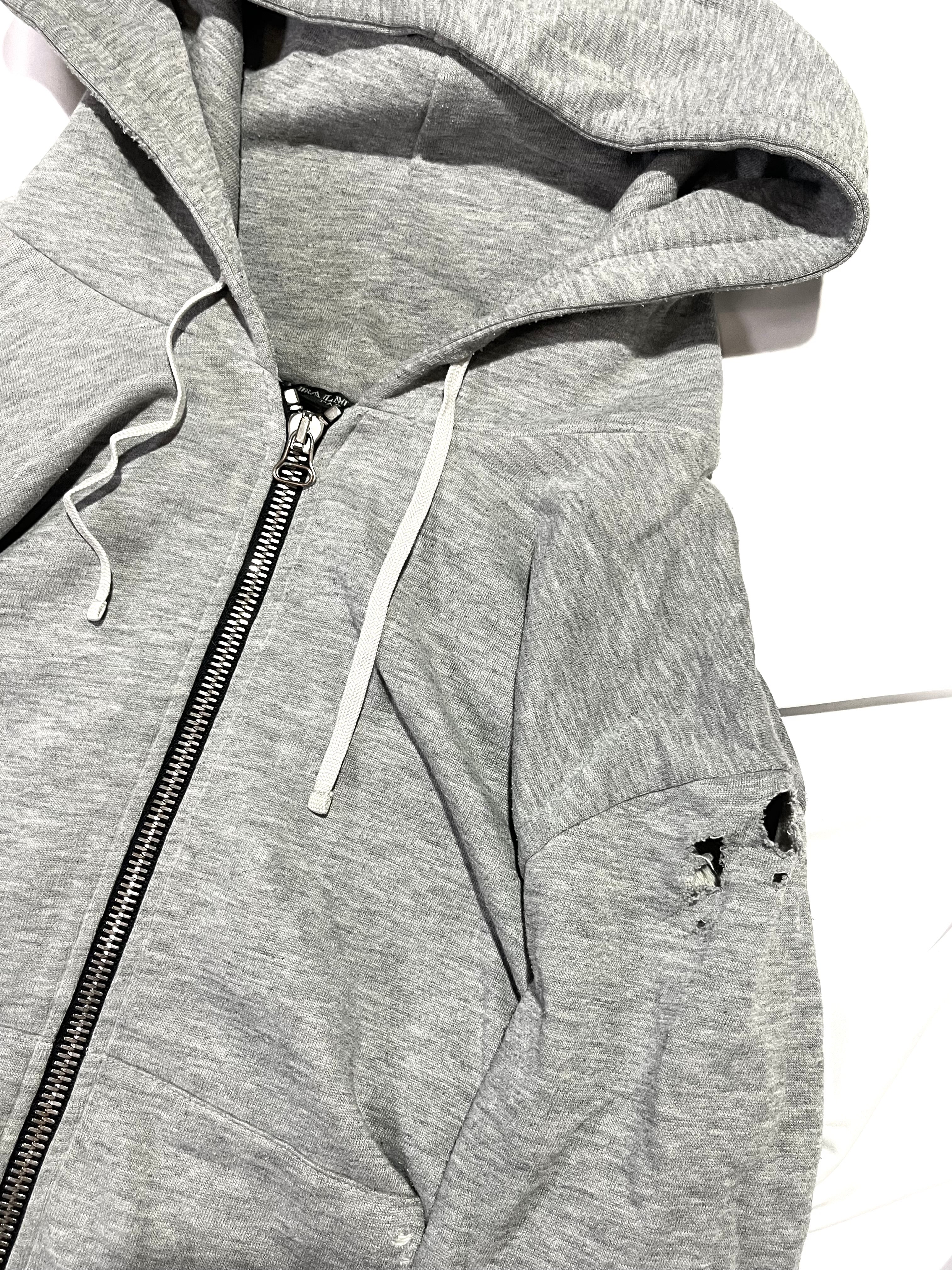 BALMAIN SS11 GRAY SHOTGUN DISTRESSED 5-ZIP HOODIE BY CRISTOPHE DECARNIN SIZE M