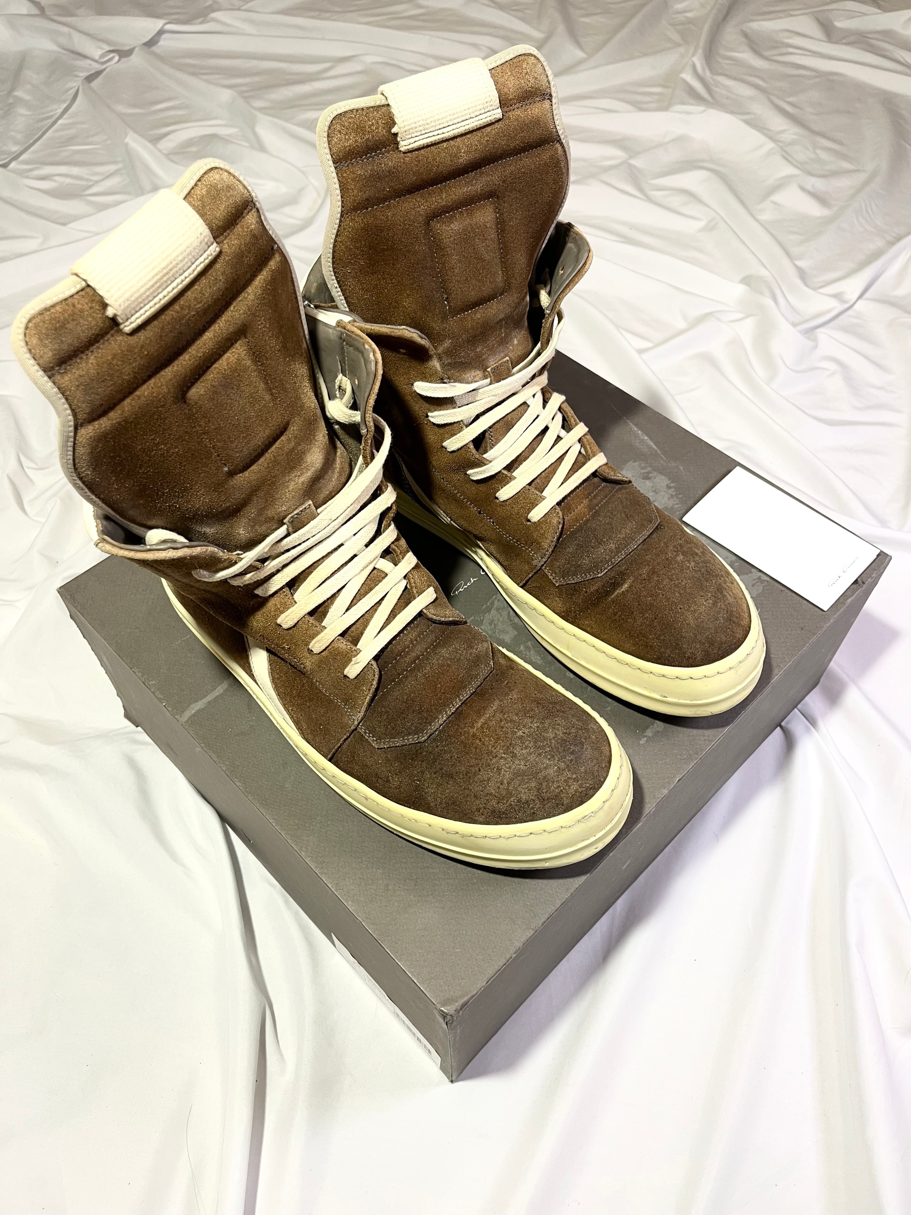 RICK OWENS BROWN/MILK SUEDE LEATHER GEOBASKETS