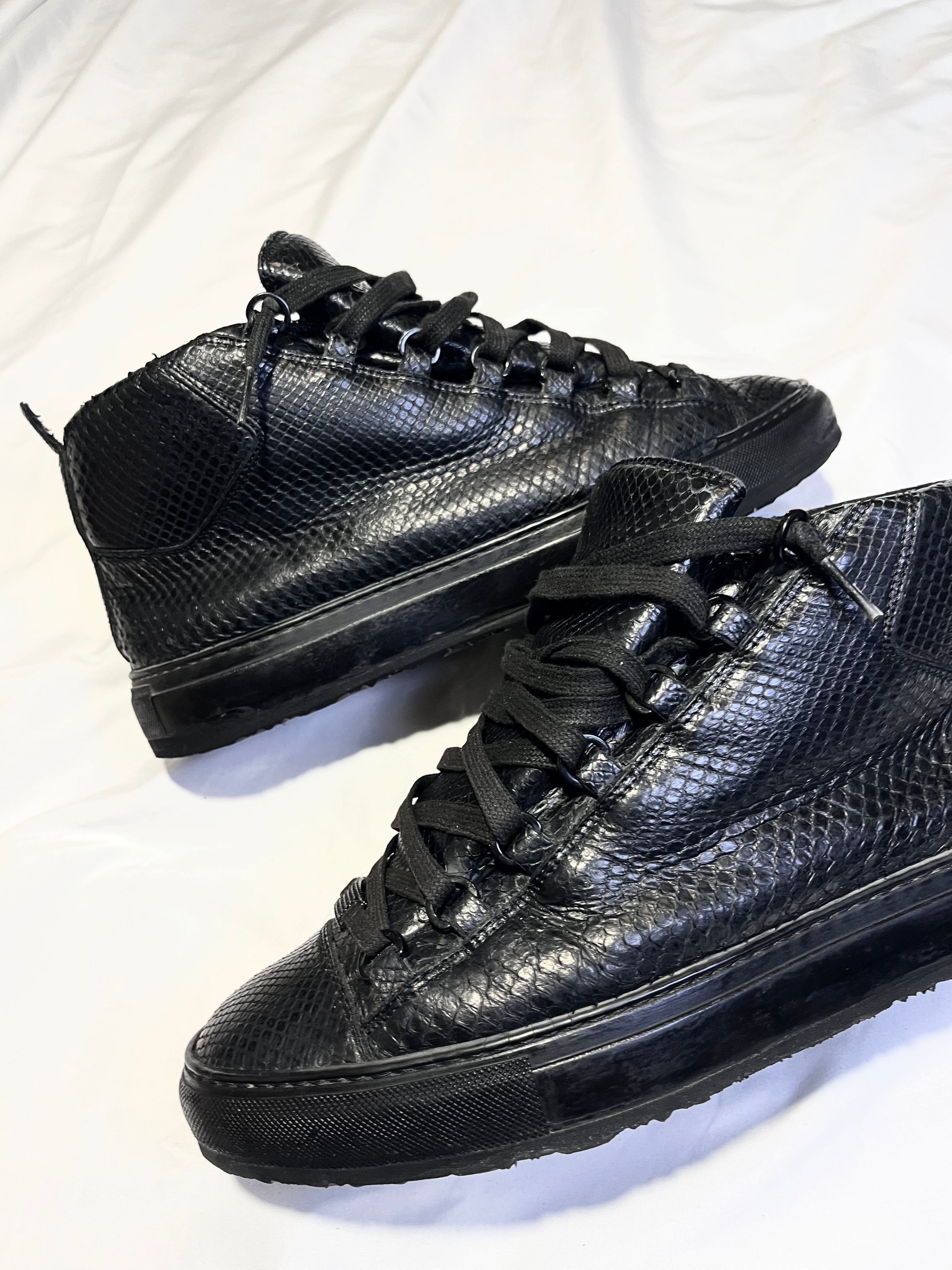 BALENCIAGA ARENA 2012 BLACK PYTHON SKIN HI-TOP SNEAKERS IN 42