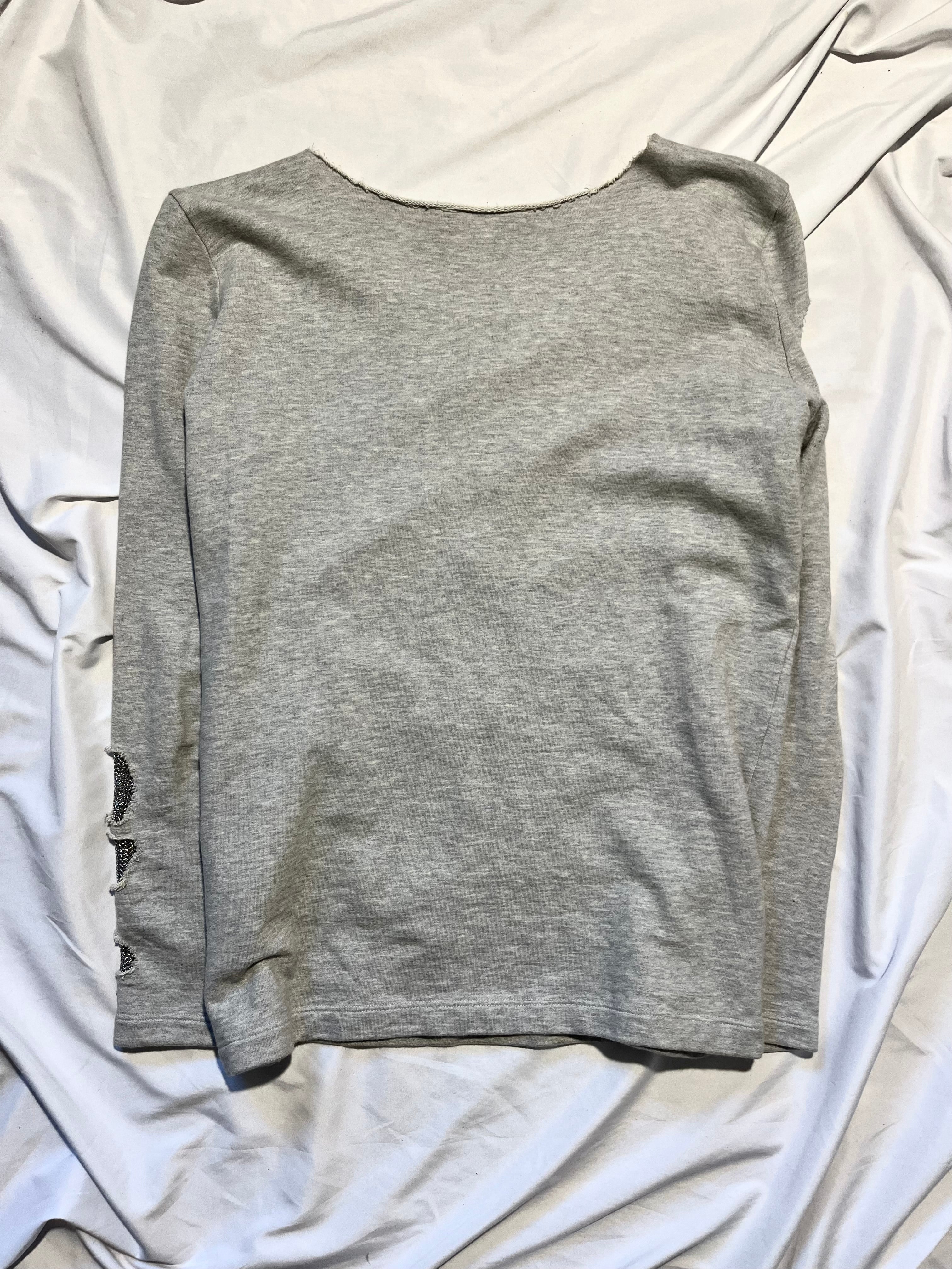 BALMAIN SS11 GRAY SHOTGUN DISTRESSED CHAINMAIL SWEATSHIRT BY CRISTOPHE DECARNIN SIZE 40