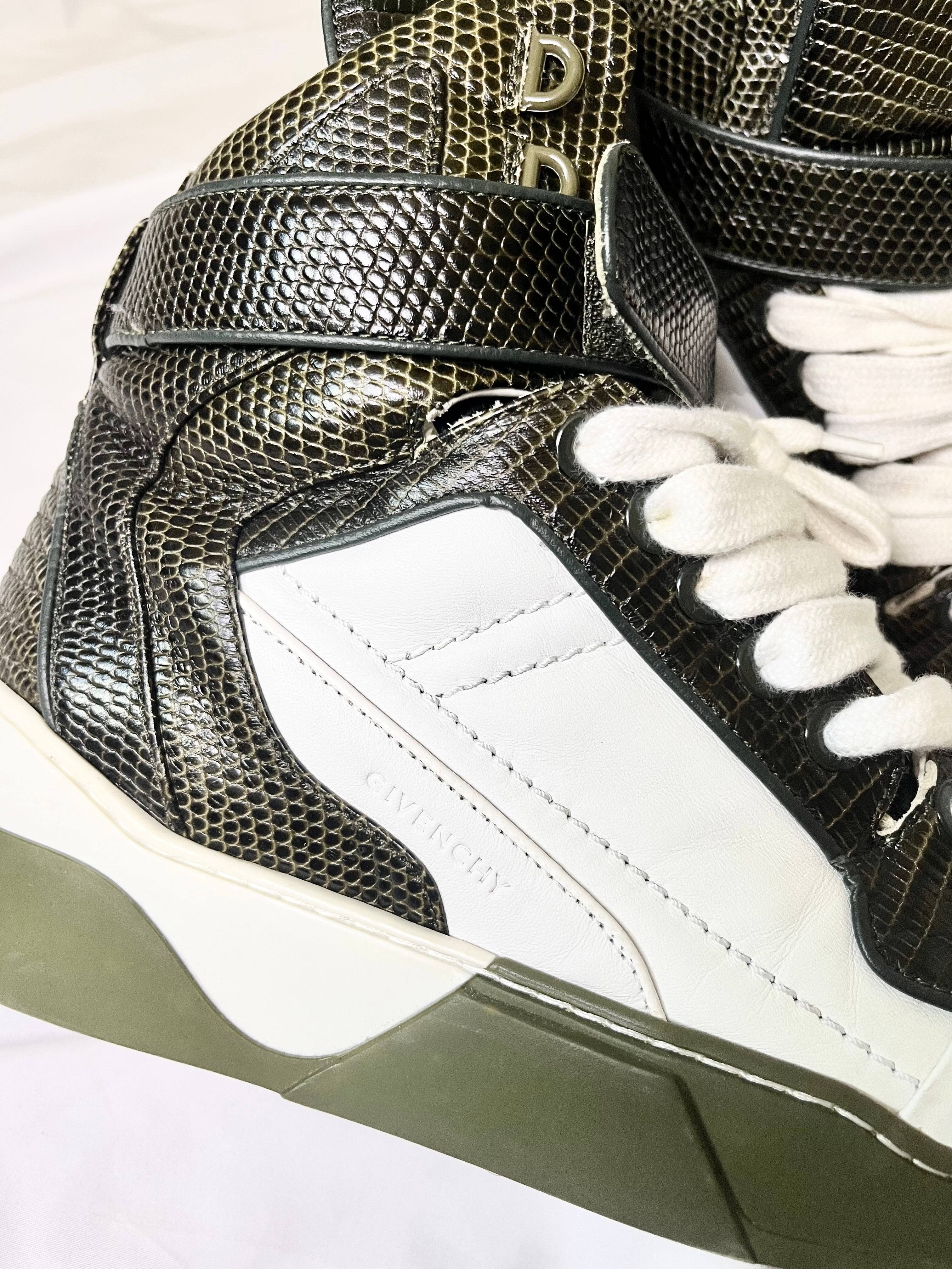 GIVENCHY TYSON DARK GREEN LIZARD SKIN HI-TOP SNEAKERS IN 44