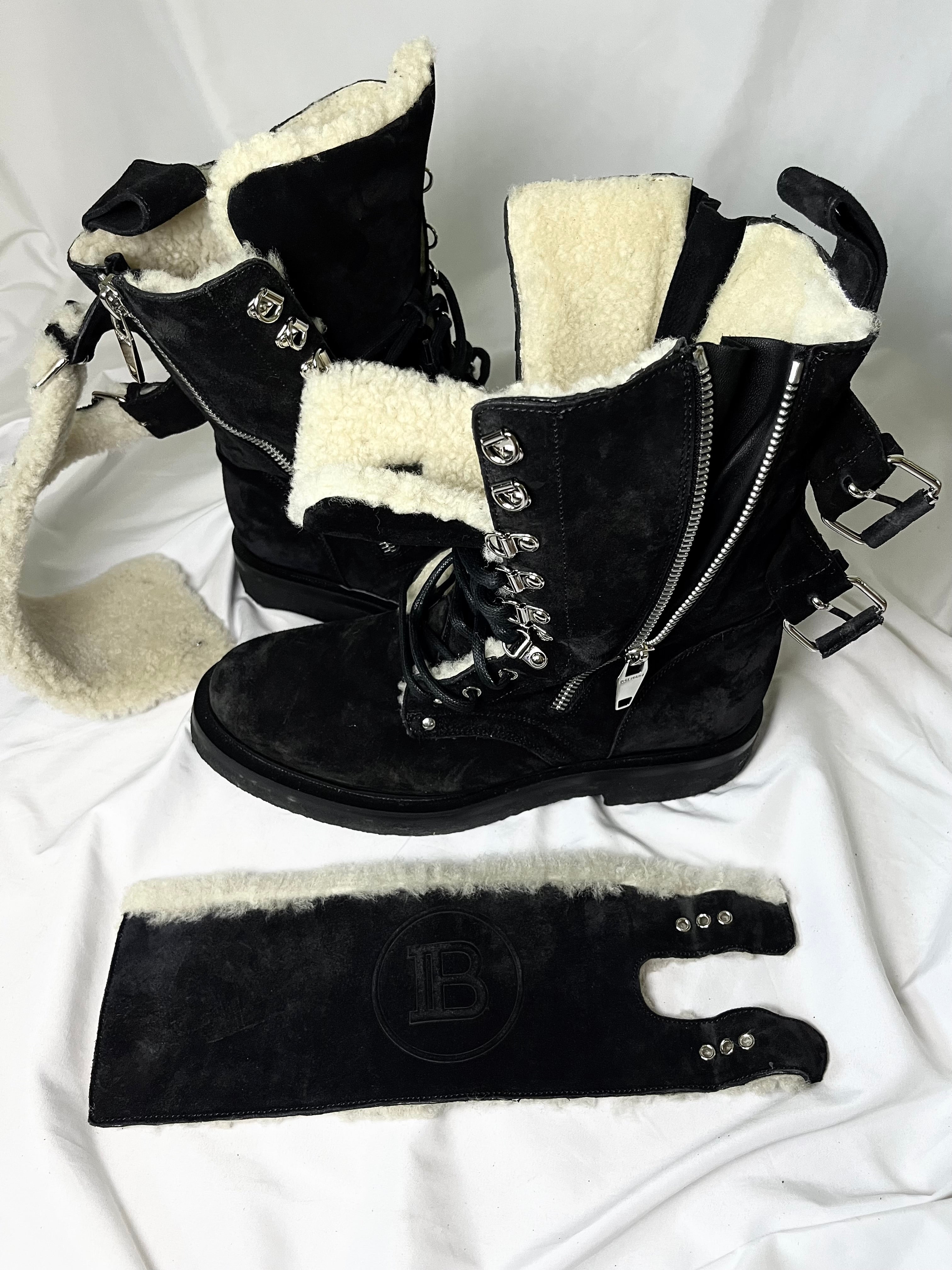 BALMAIN BLACK SUEDE SHEARLING LINED RANGER BOOTS IN 43