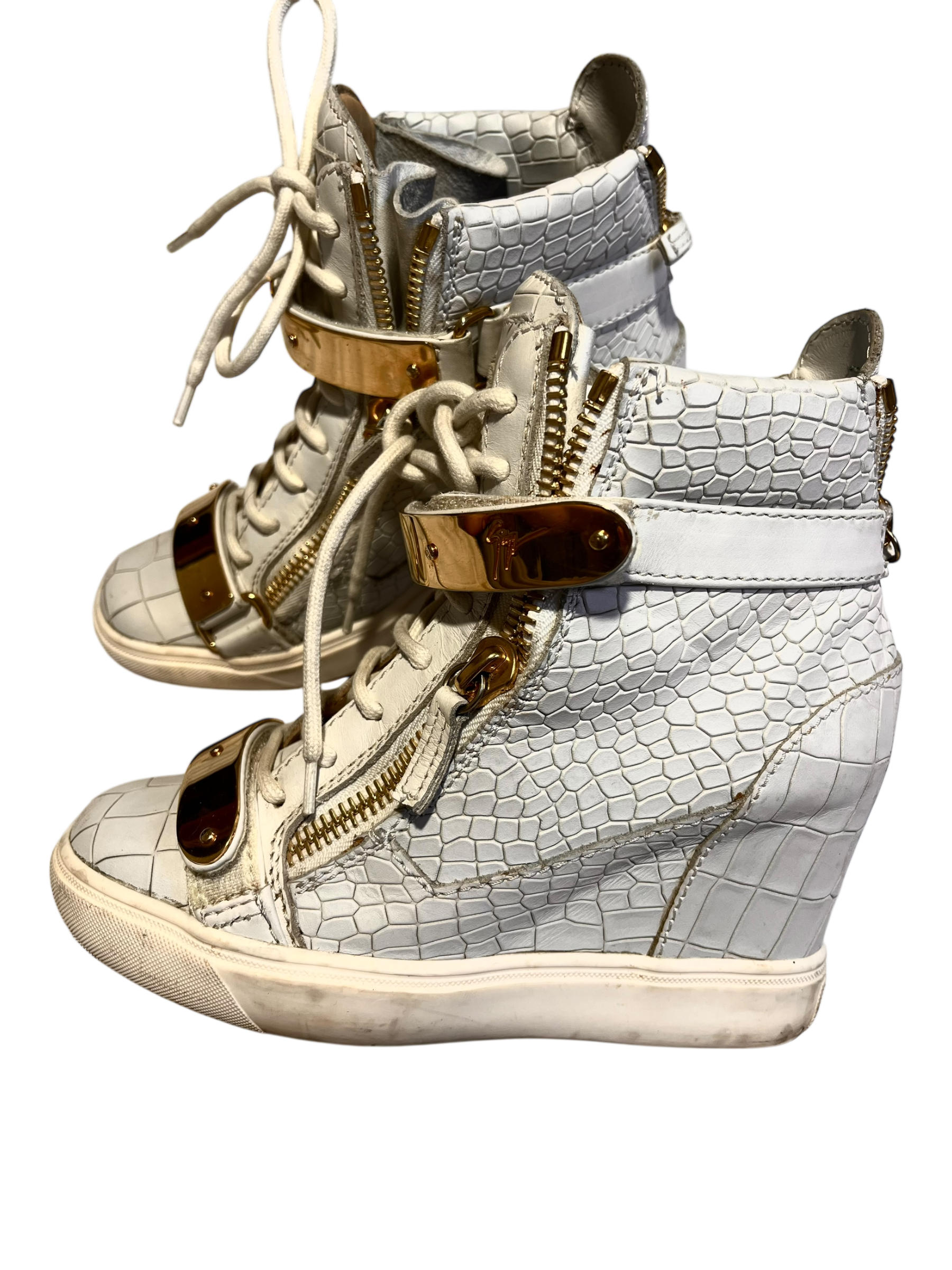 GIUSEPPE ZANOTTI 'COBY' CROCODILE WEDGE SNEAKERS IN 36