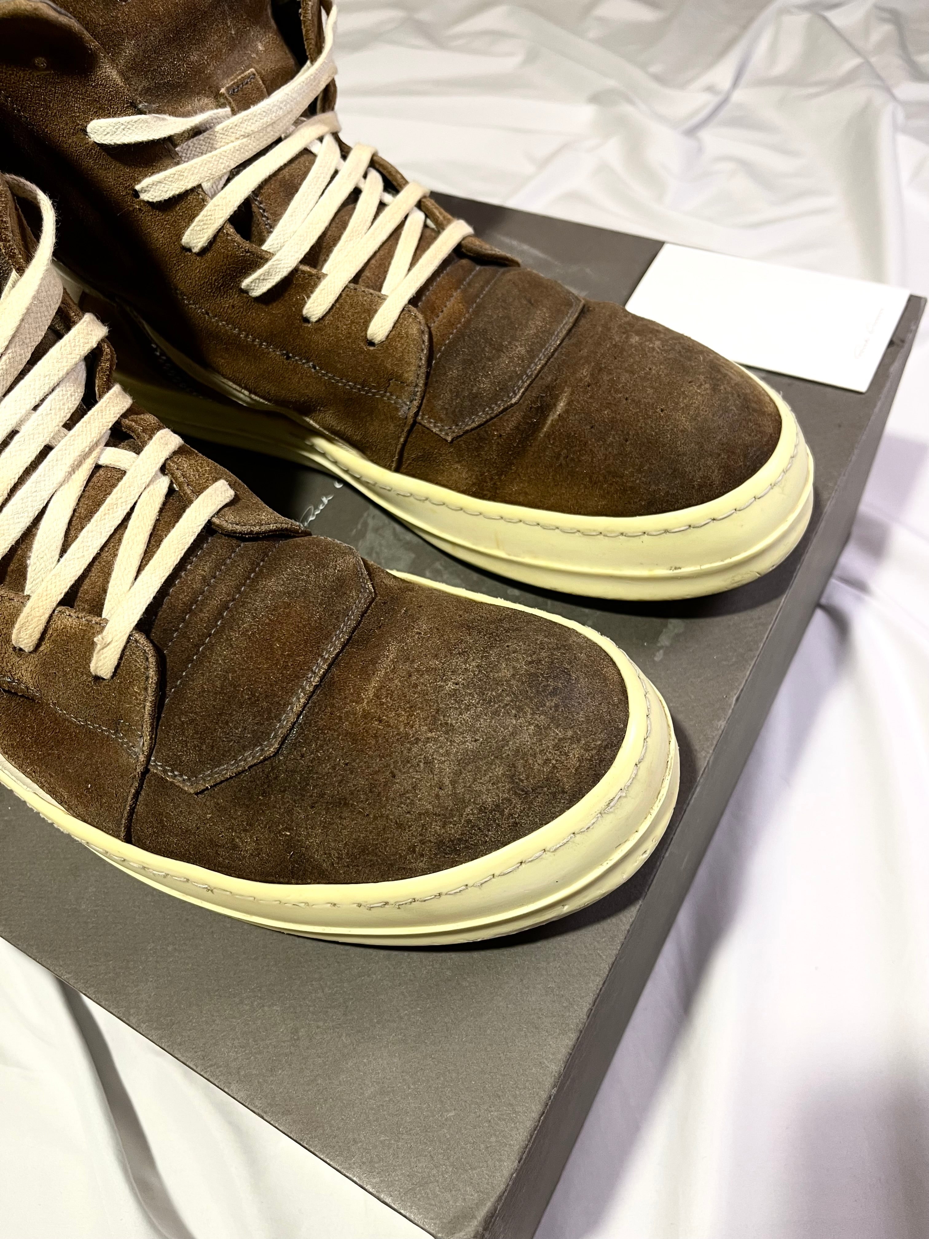RICK OWENS BROWN/MILK SUEDE LEATHER GEOBASKETS