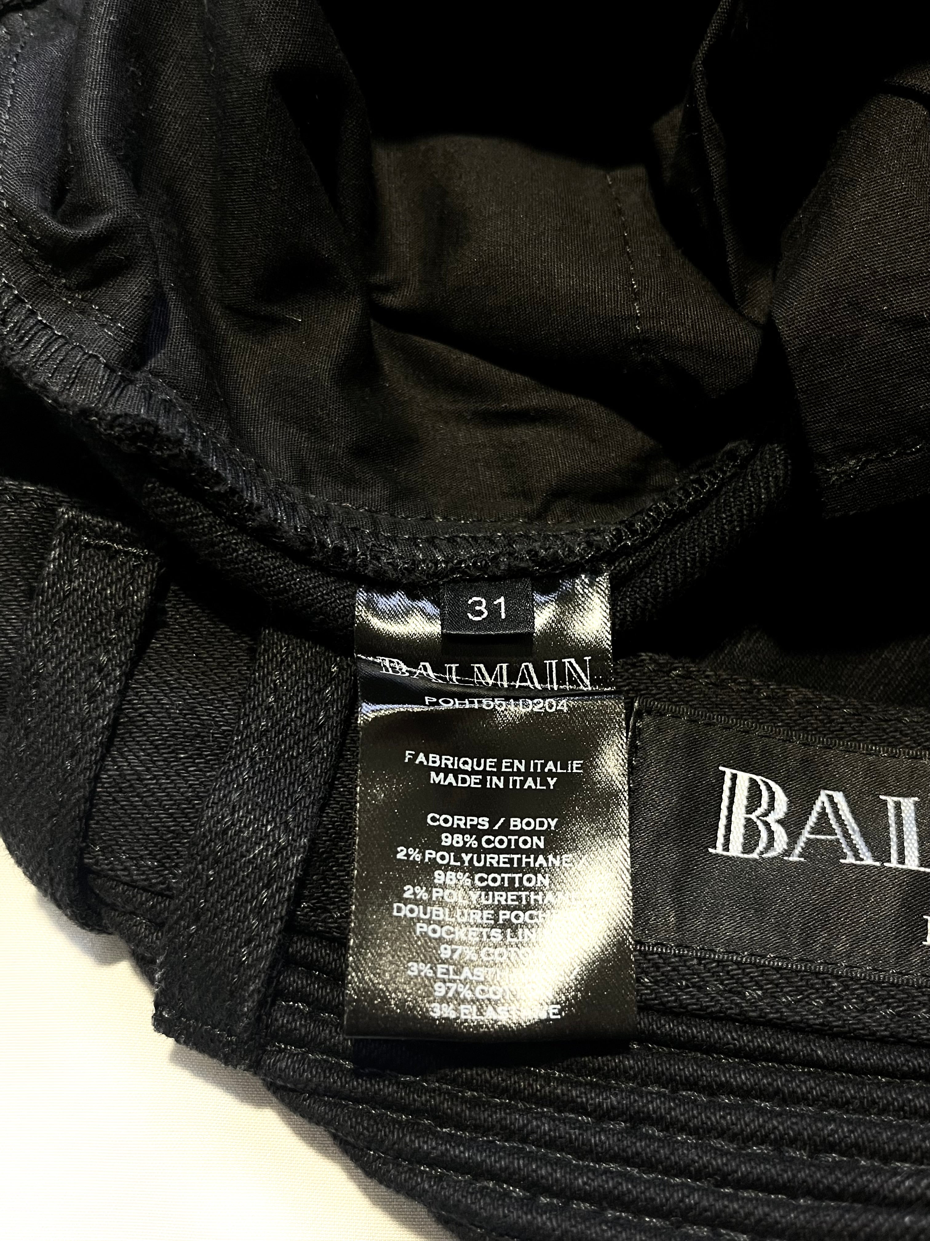 BALMAIN JET BLACK BIKER DENIM BY OLIVIER ROUSTEING