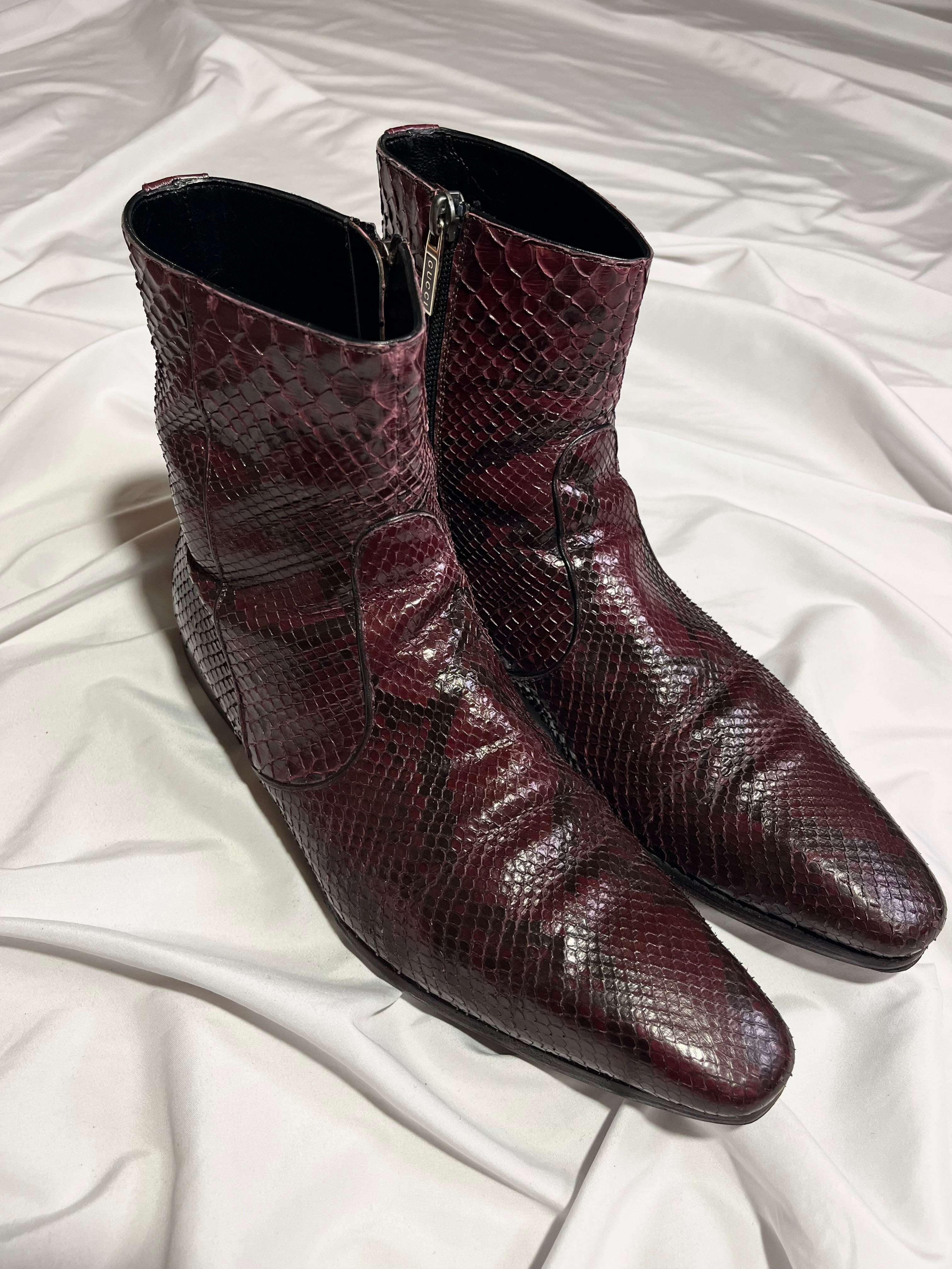 GUCCI PYTHON BURGUNDY LEATHER VINTAGE CHELSEA BOOTS