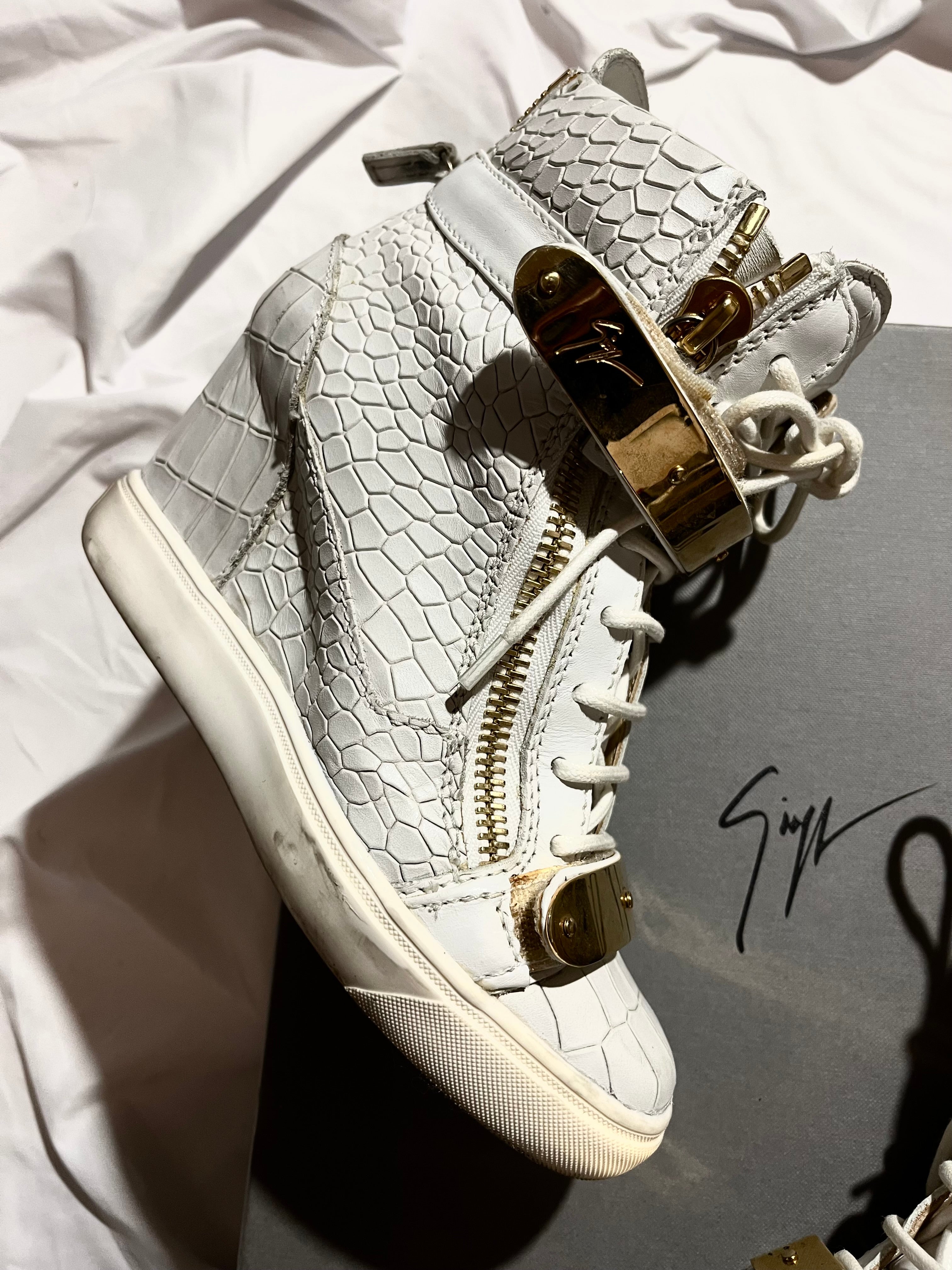 GIUSEPPE ZANOTTI 'COBY' CROCODILE WEDGE SNEAKERS IN 36
