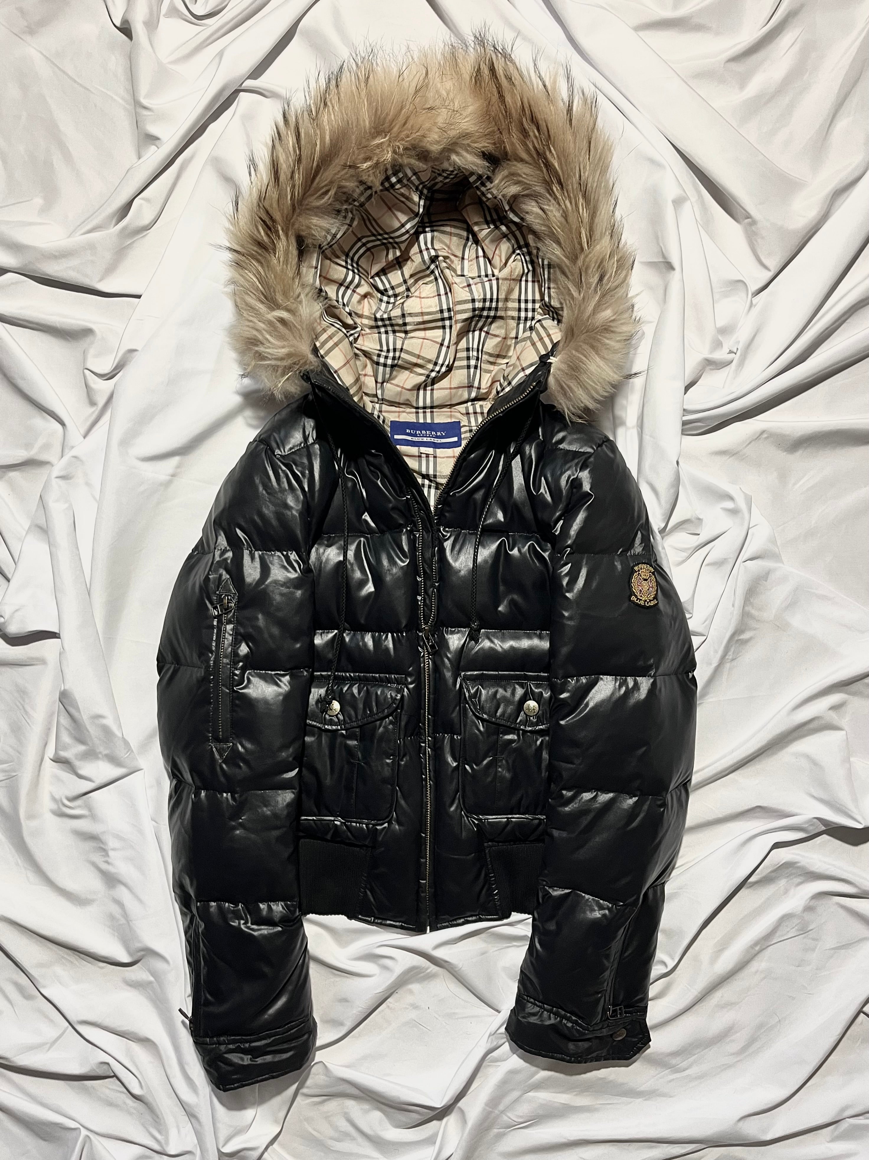 BURBERRY BLUE LABEL 2009 REAL FUR NOVA CHECK PUFFER DOWN JACKET