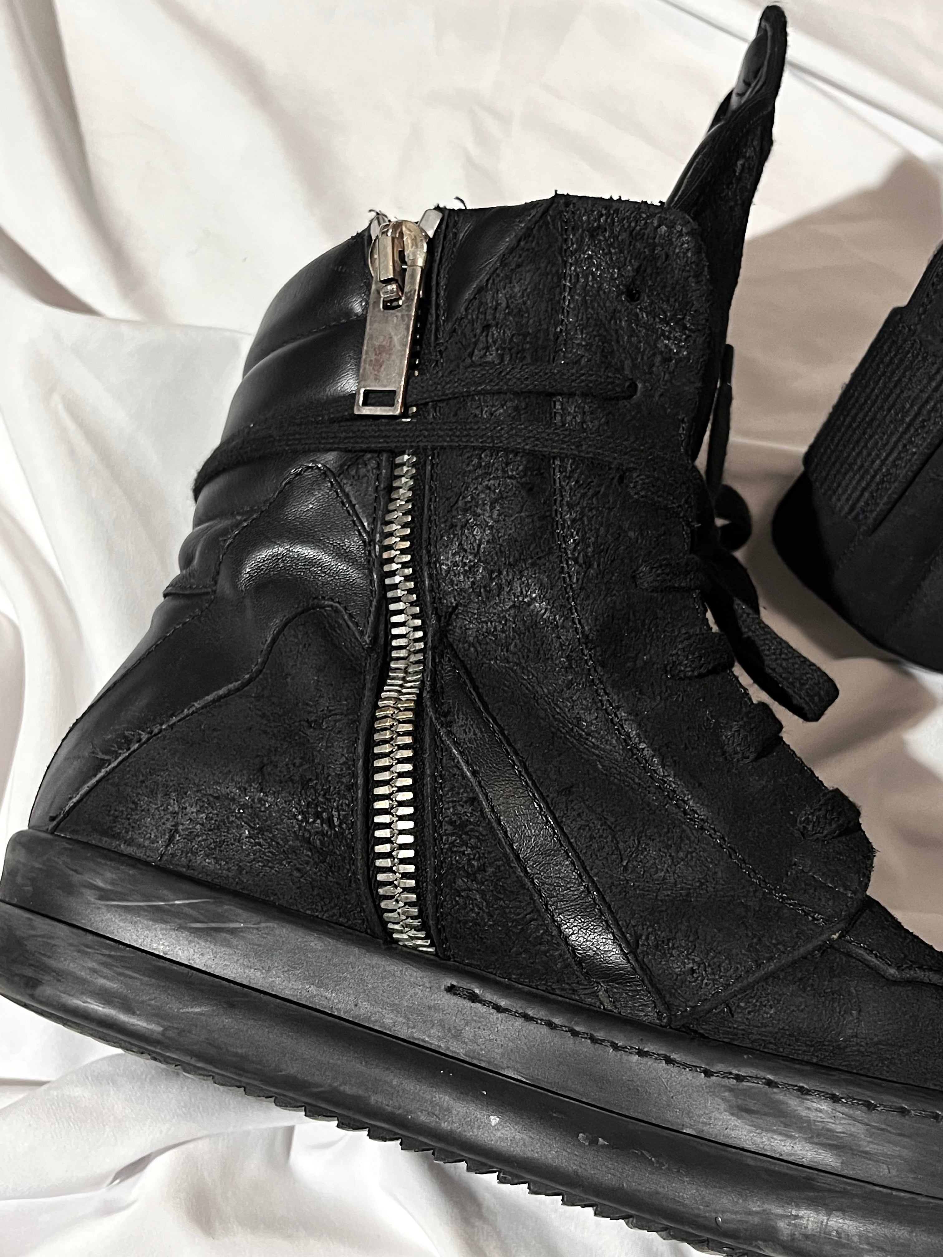 RICK OWENS FW13 'PLINTH' TRIPLE BLACK BLISTERED LEATHER GEOBASKETS