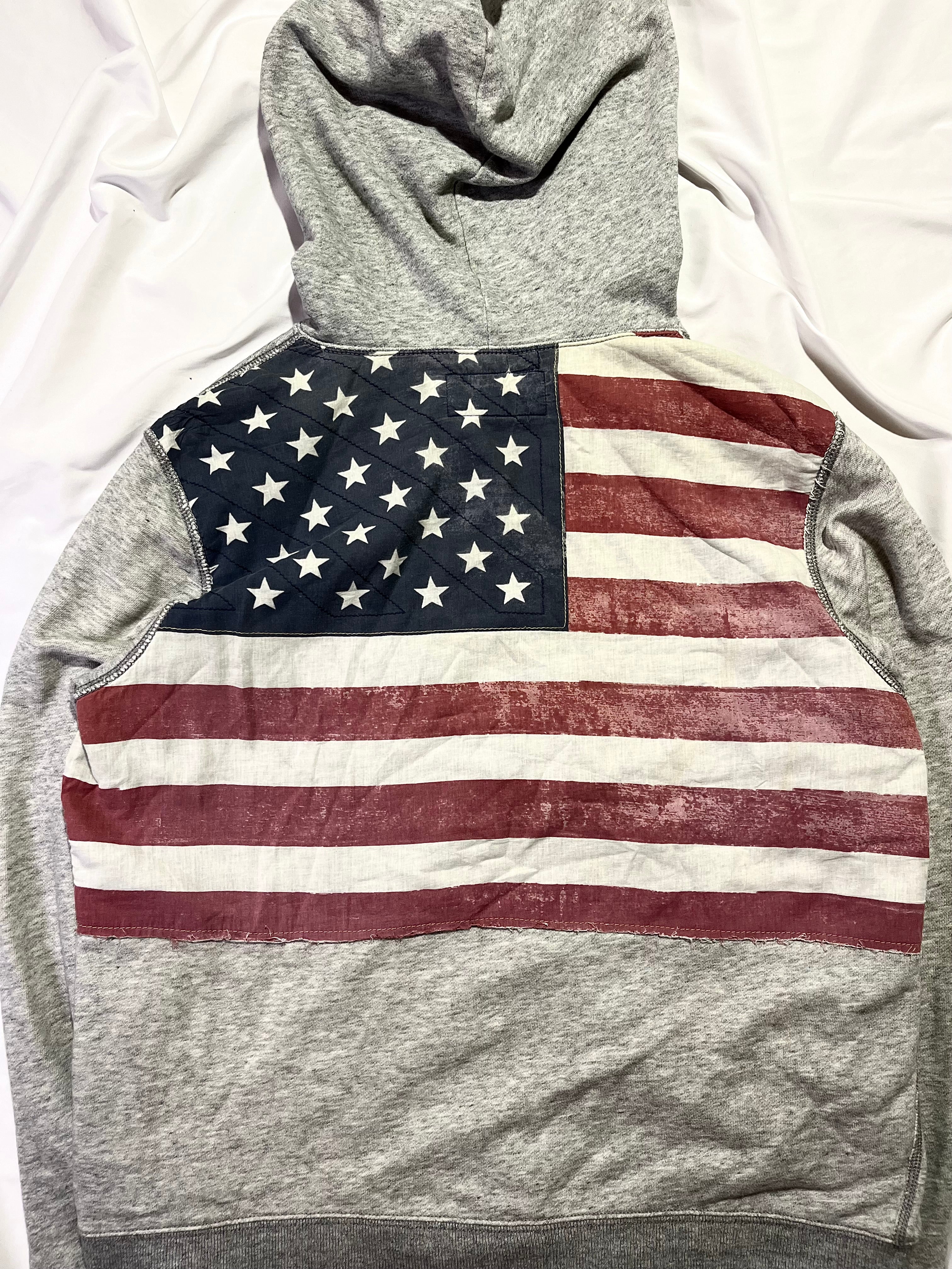 RALPH LAUREN DENIM & SUPPLY US FLAG EMBROIDERED ZIP-UP HOODIE IN L