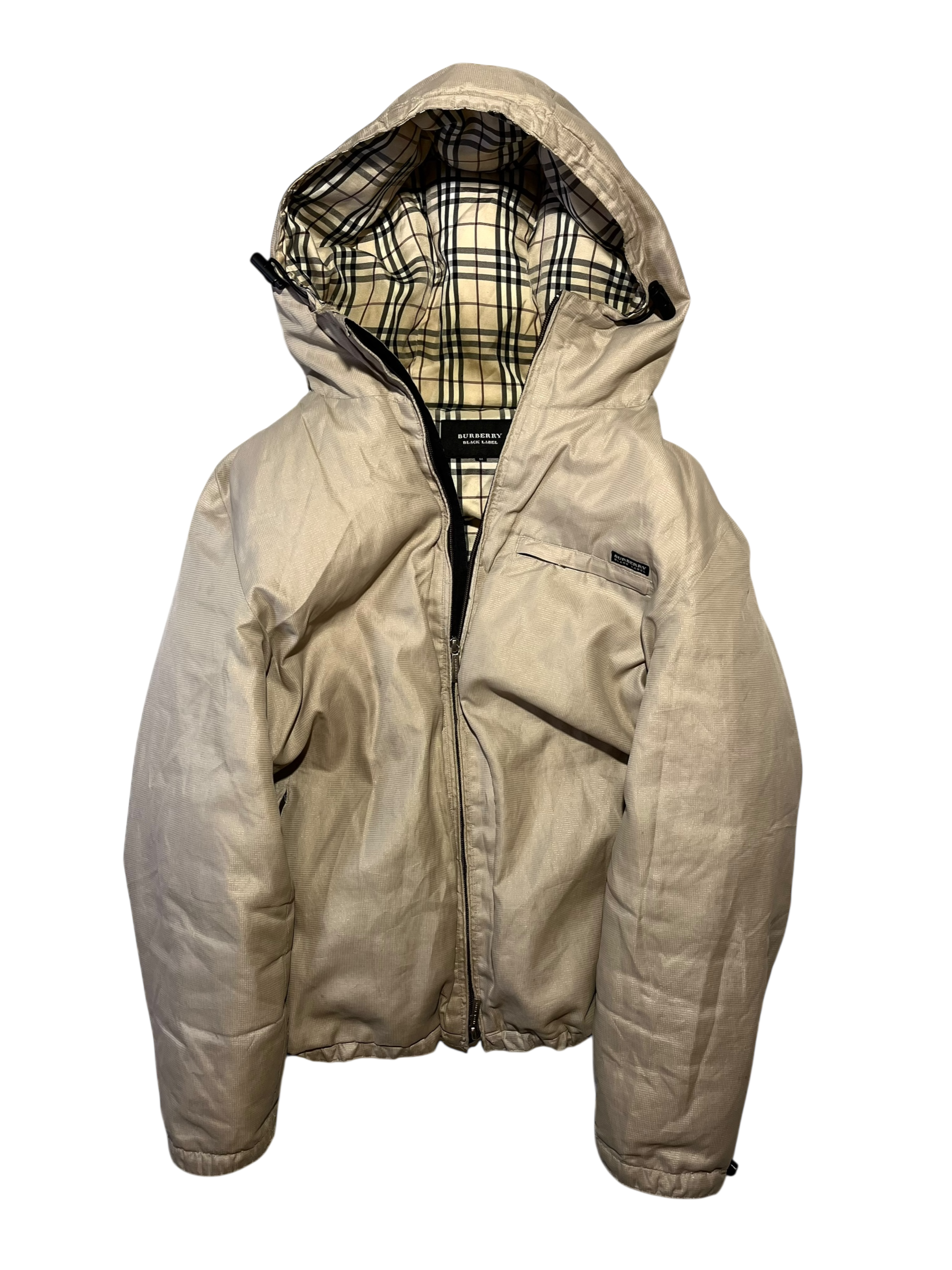 BURBERRY BLACK LABEL OG NOVA CHECK HOODED DOWN JACKET