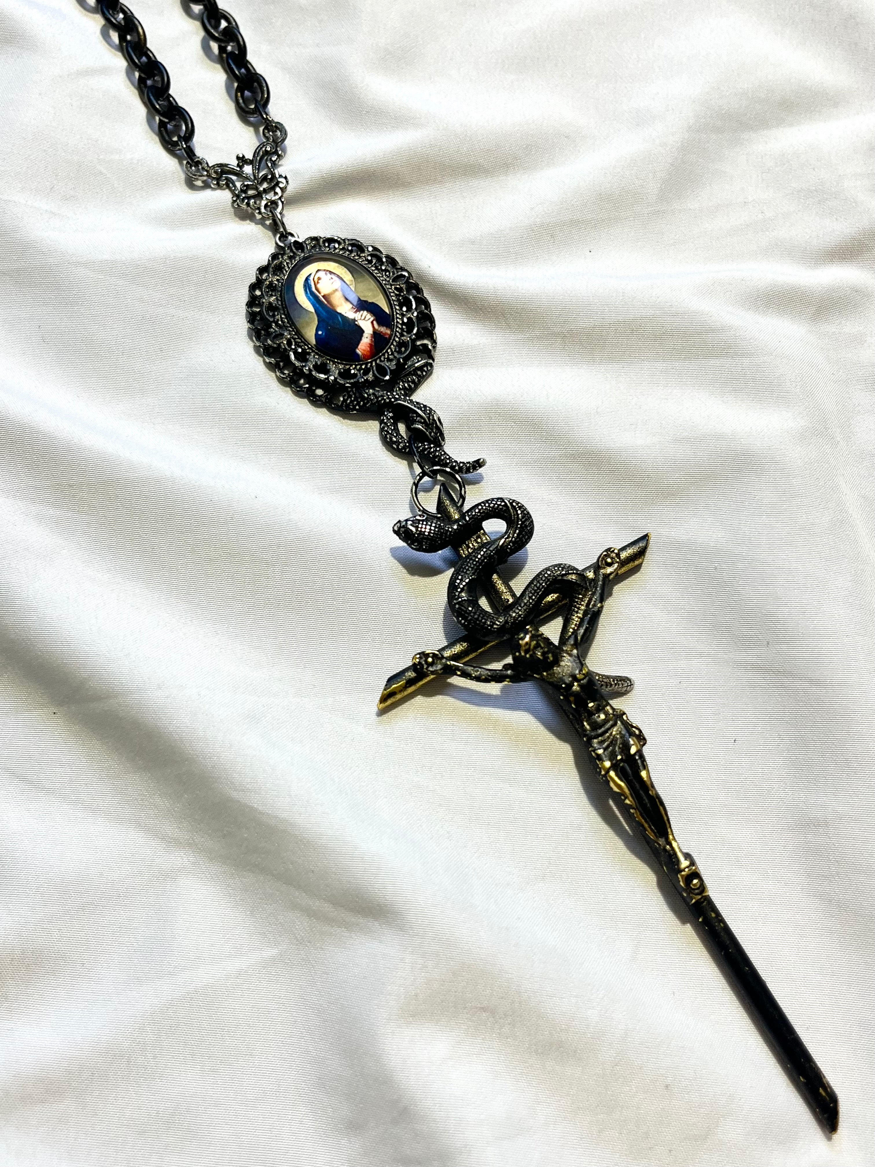 JEAN PAUL GAULTIER 1999 1/1 JESUS CROSS MOTHER MARY SNAKE NECKLACE