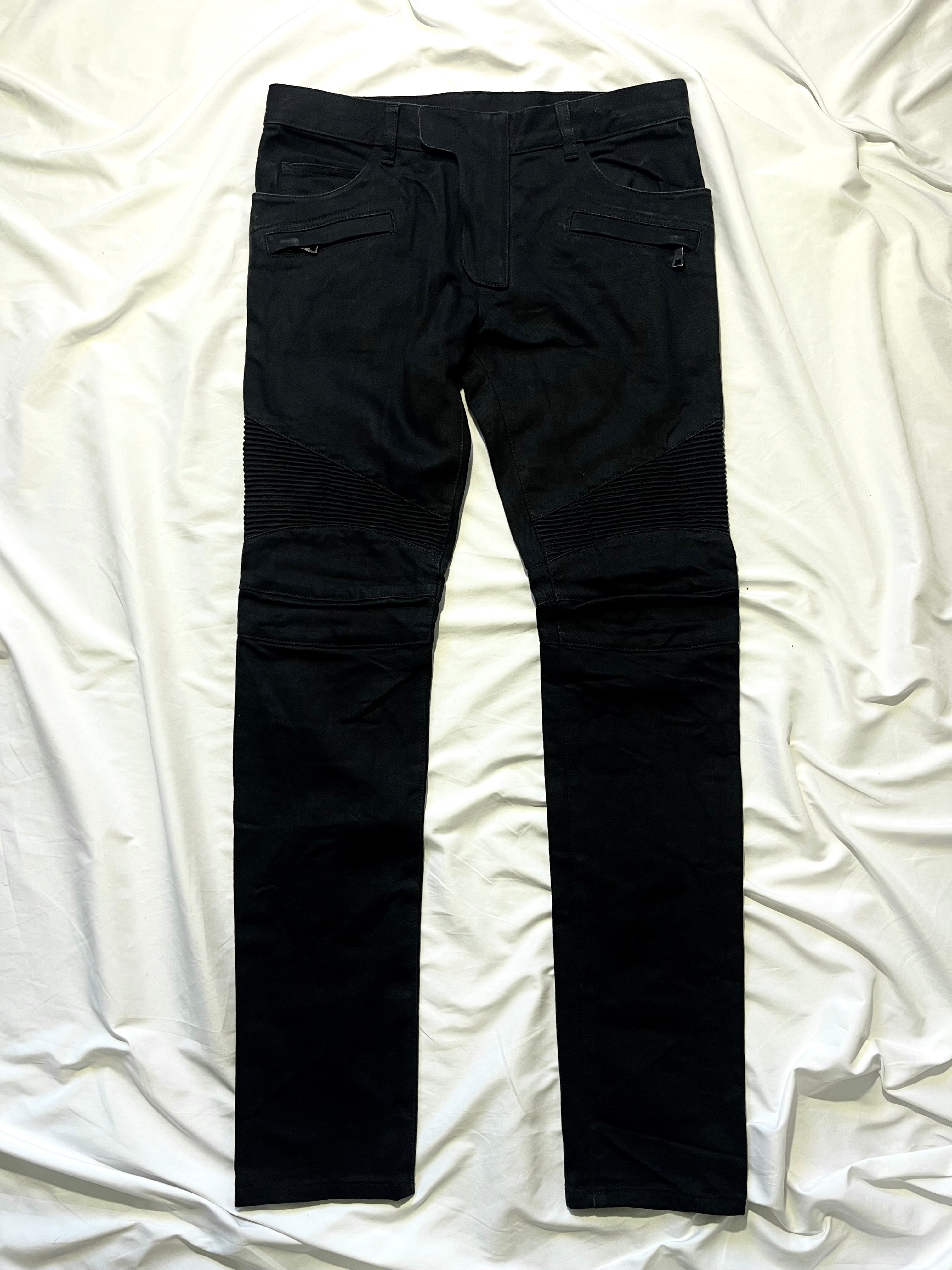 BALMAIN JET BLACK BIKER DENIM BY OLIVIER ROUSTEING