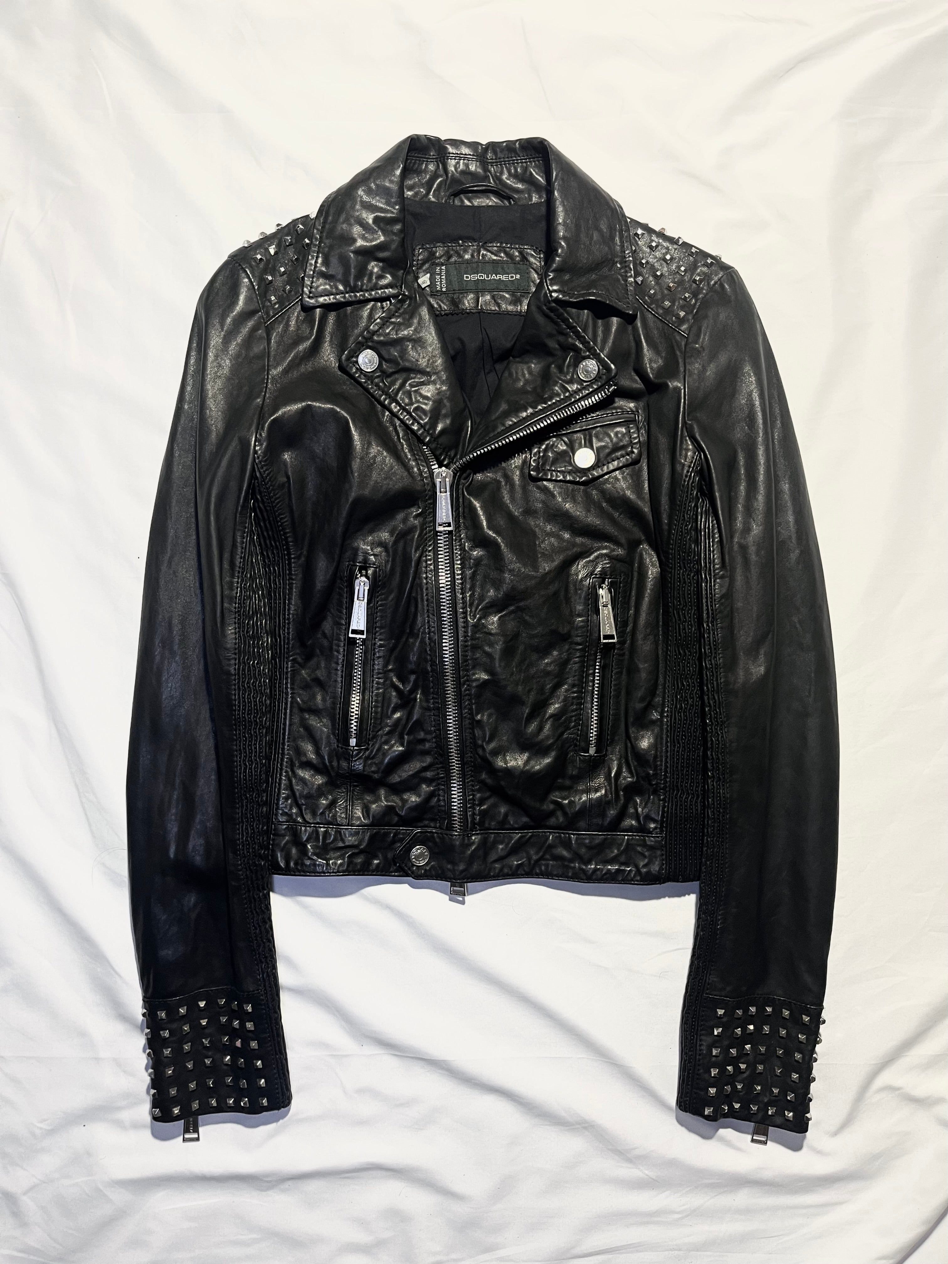 DSQUARED2 STUDDED PERFECTO BIKER LEATHER JACKET IN SIZE 40