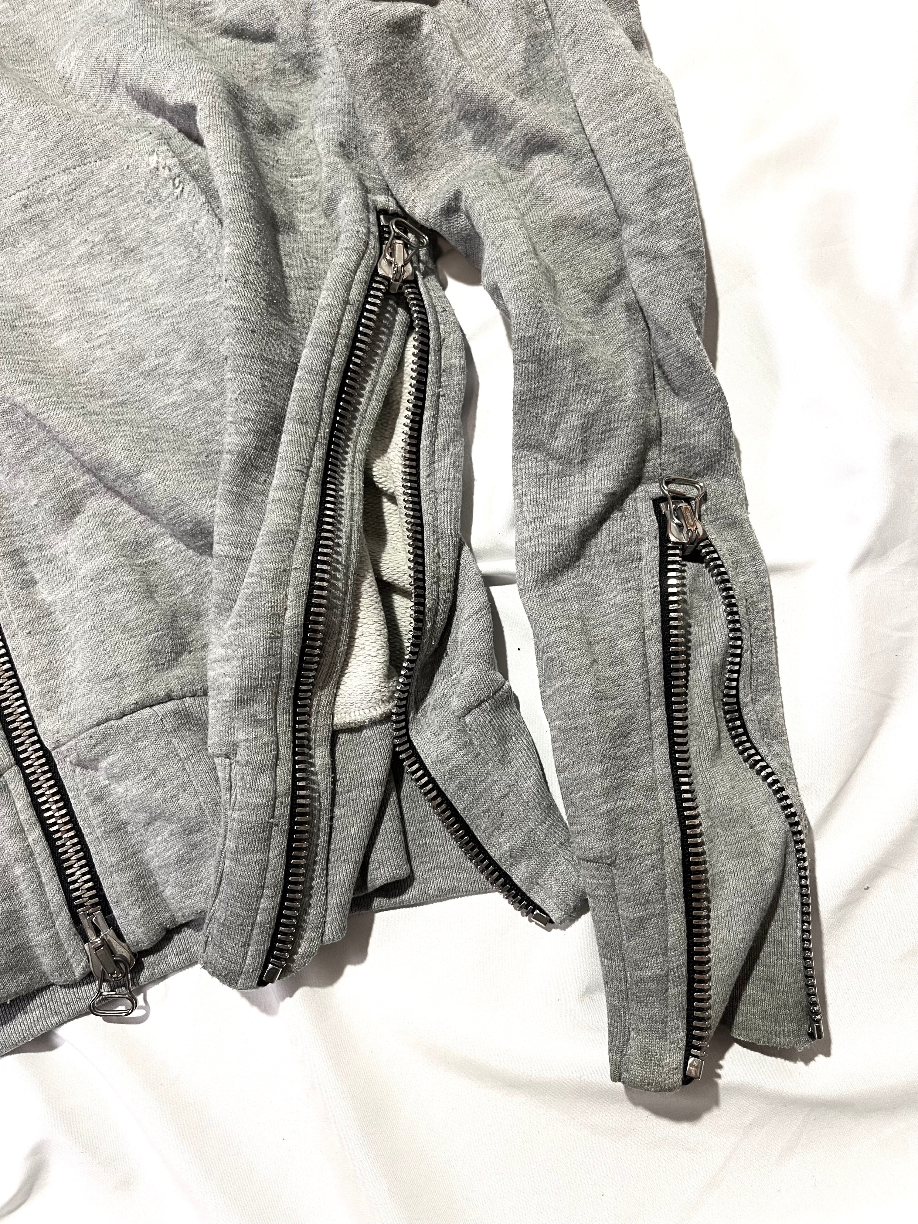 BALMAIN SS11 GRAY SHOTGUN DISTRESSED 5-ZIP HOODIE BY CRISTOPHE DECARNIN SIZE M