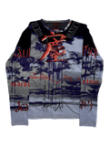 JEAN PAUL GAULTIER CHINESE CHARACTERS SPELLOUT BLUE/DARK RED VINTAGE TOP