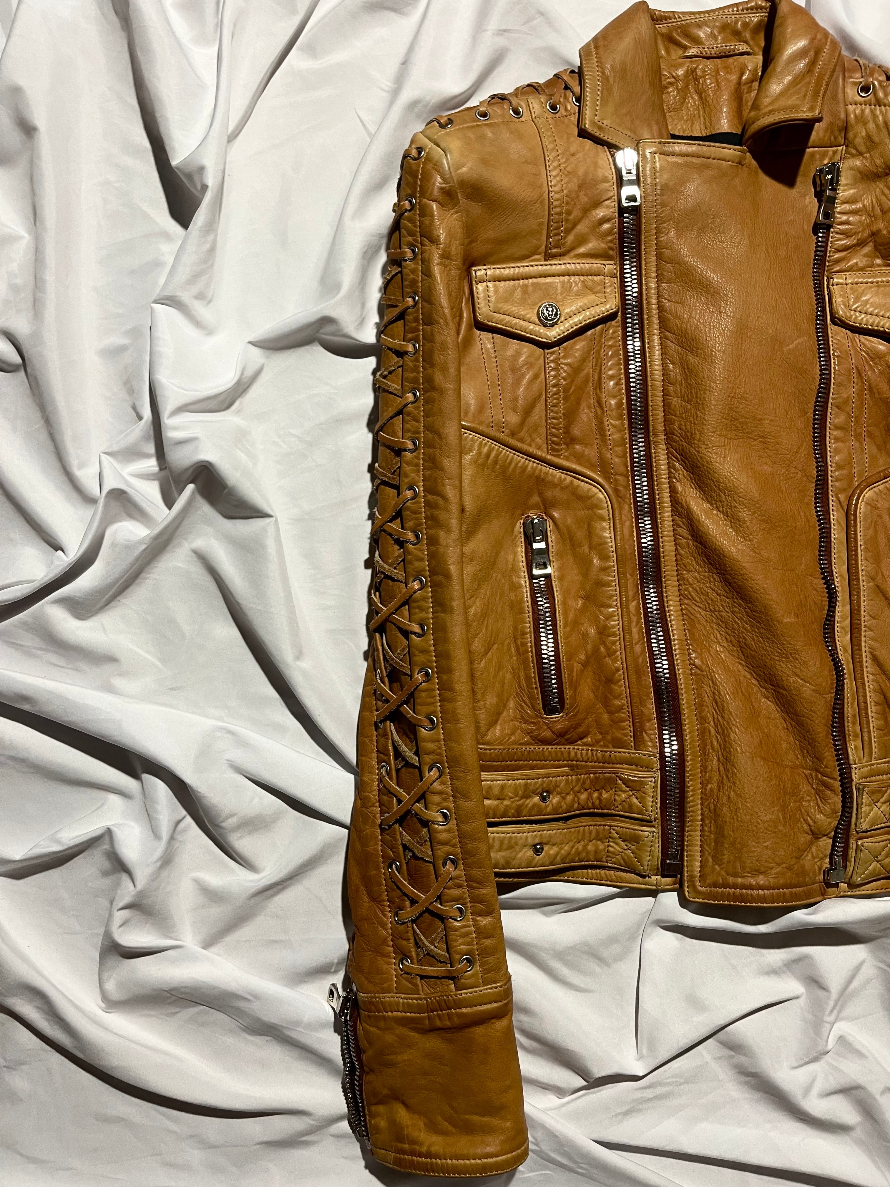 BALMAIN STITCHED SLEEVES PERFECTO BIKER JACKET IN 36 BY OLIVIER ROUSTEING