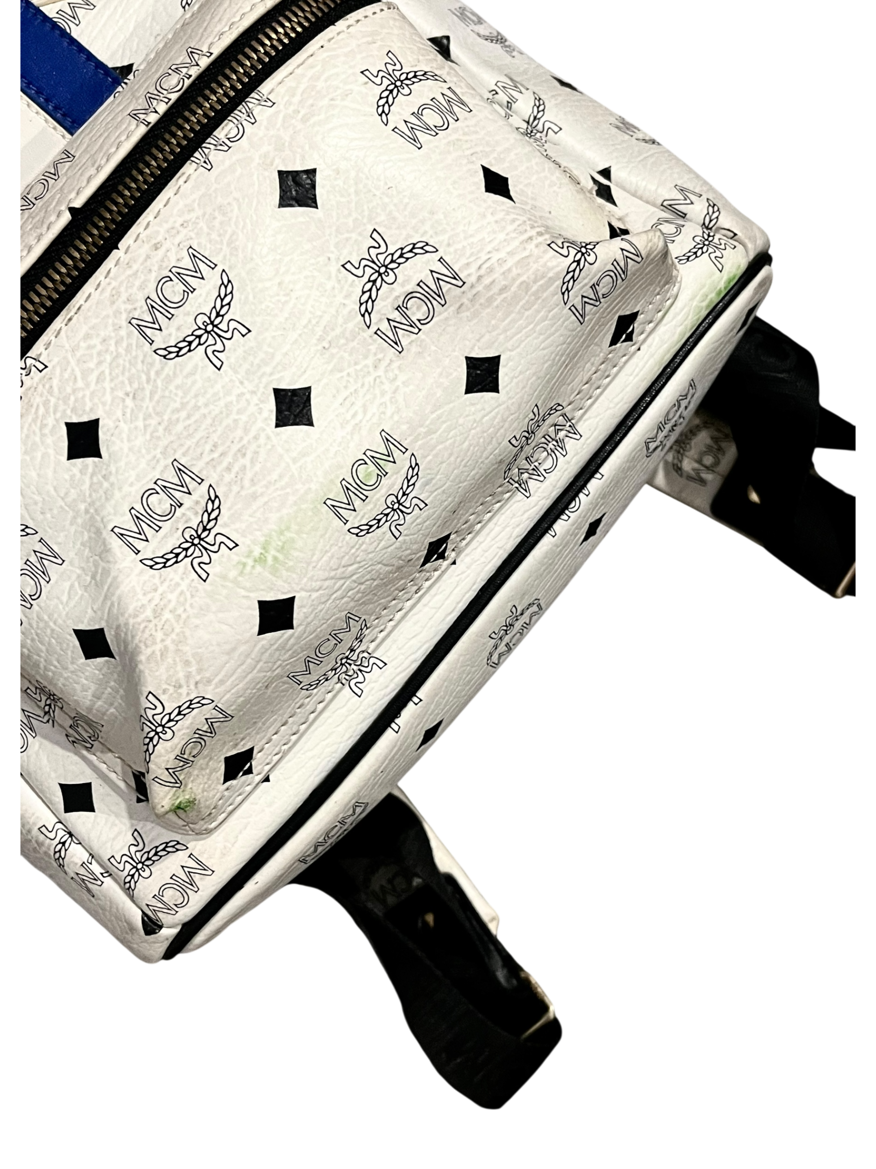 MCM WHITE LEATHER BACKPACK UNION JACK GOLDEN HARDWARE MINI VERSION