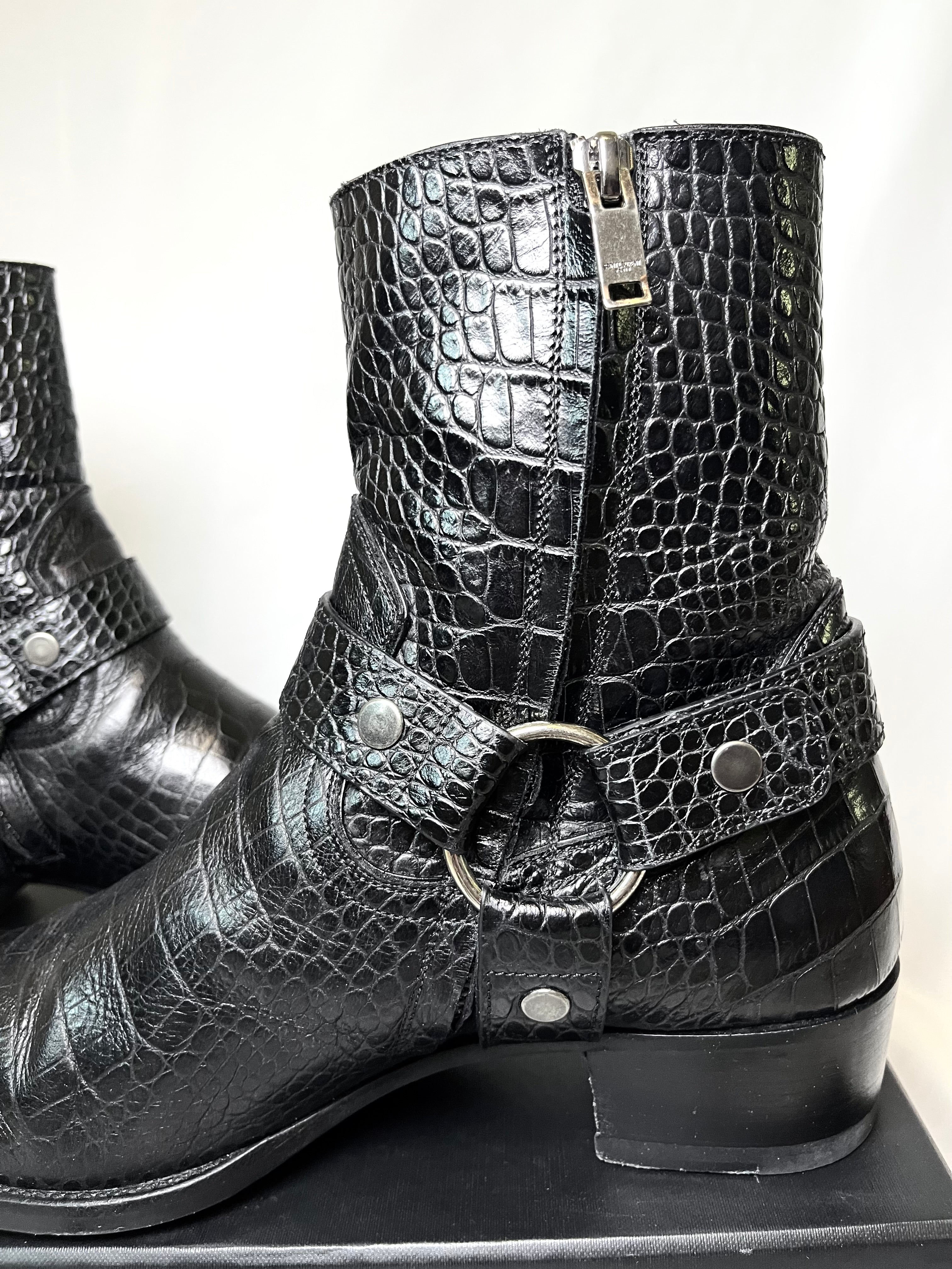 SAINT LAURENT PARIS CROCODILE LEATHER "WYATT" 40MM HARNESS BOOTS